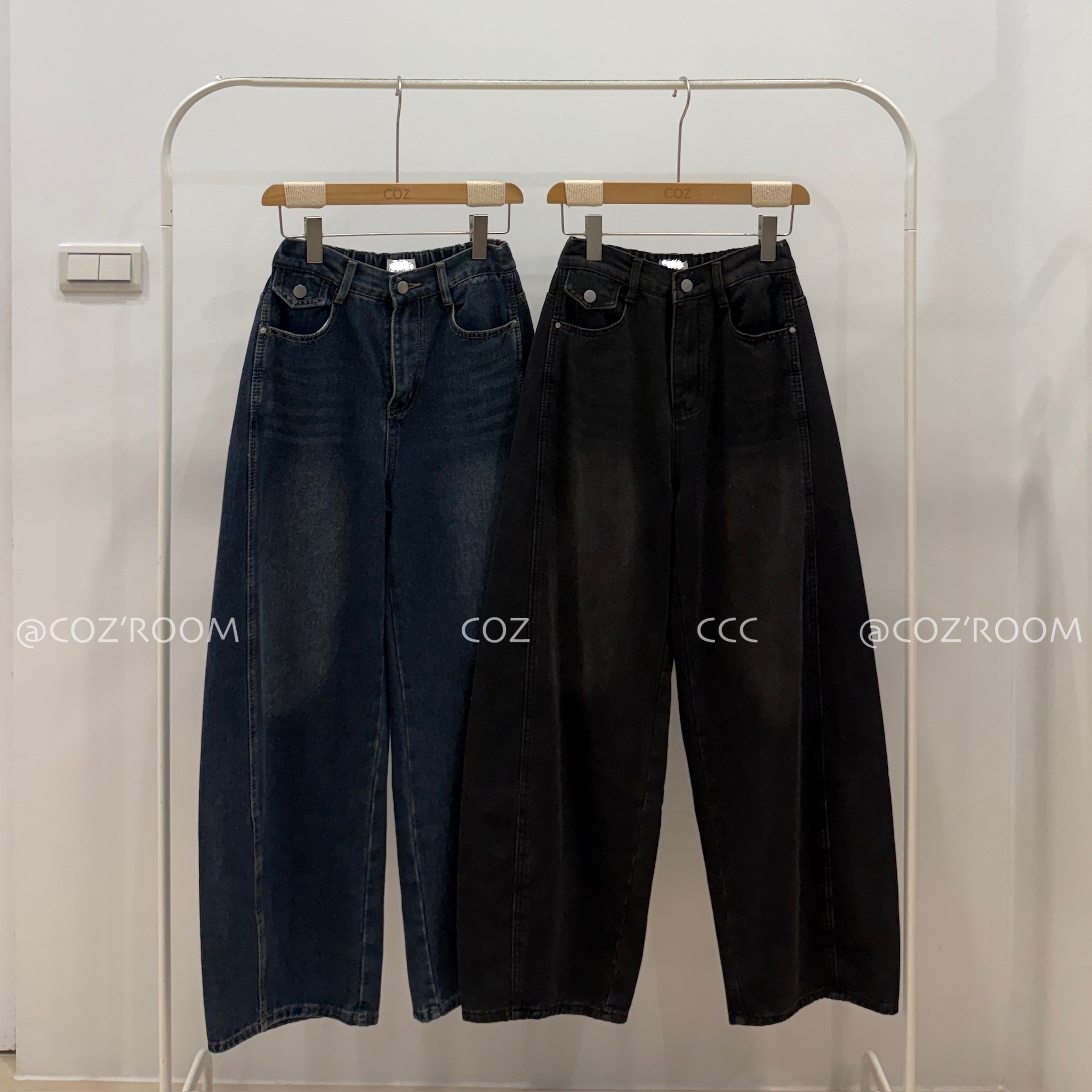 #7301升級版 103cm飽和系彎刀牛仔褲SML (2色) _9378
