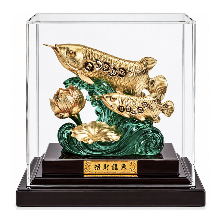 鹿港窯 999純金立體金箔擺飾 招財龍魚 小櫥窗