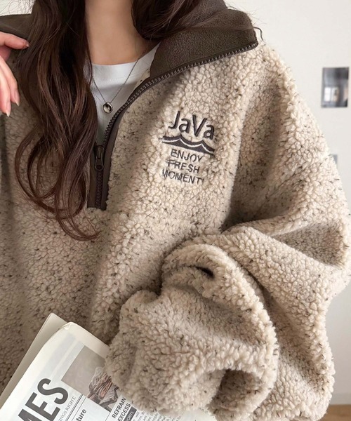 日本🇯🇵連線 JAVA 蓬鬆混紡羊羔絨半拉鍊套頭衫 休閒 復古 羊羔毛 寬鬆 長袖 套頭衫 3色(任買兩件711免運)/預購