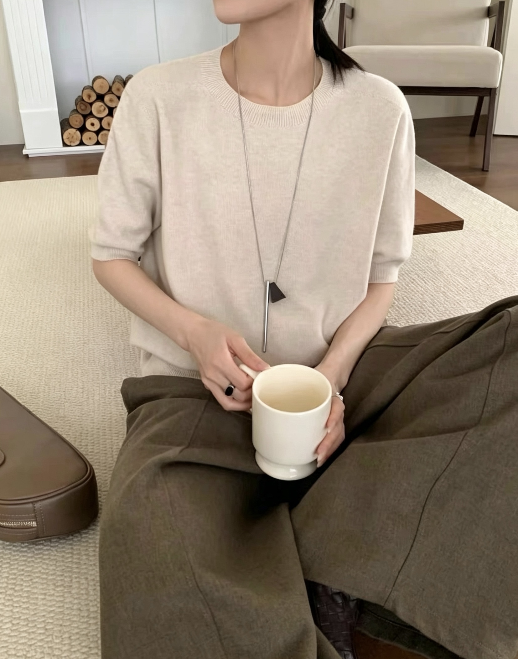 IF1631-百搭親膚安迪絨圓領短袖針織上衣
