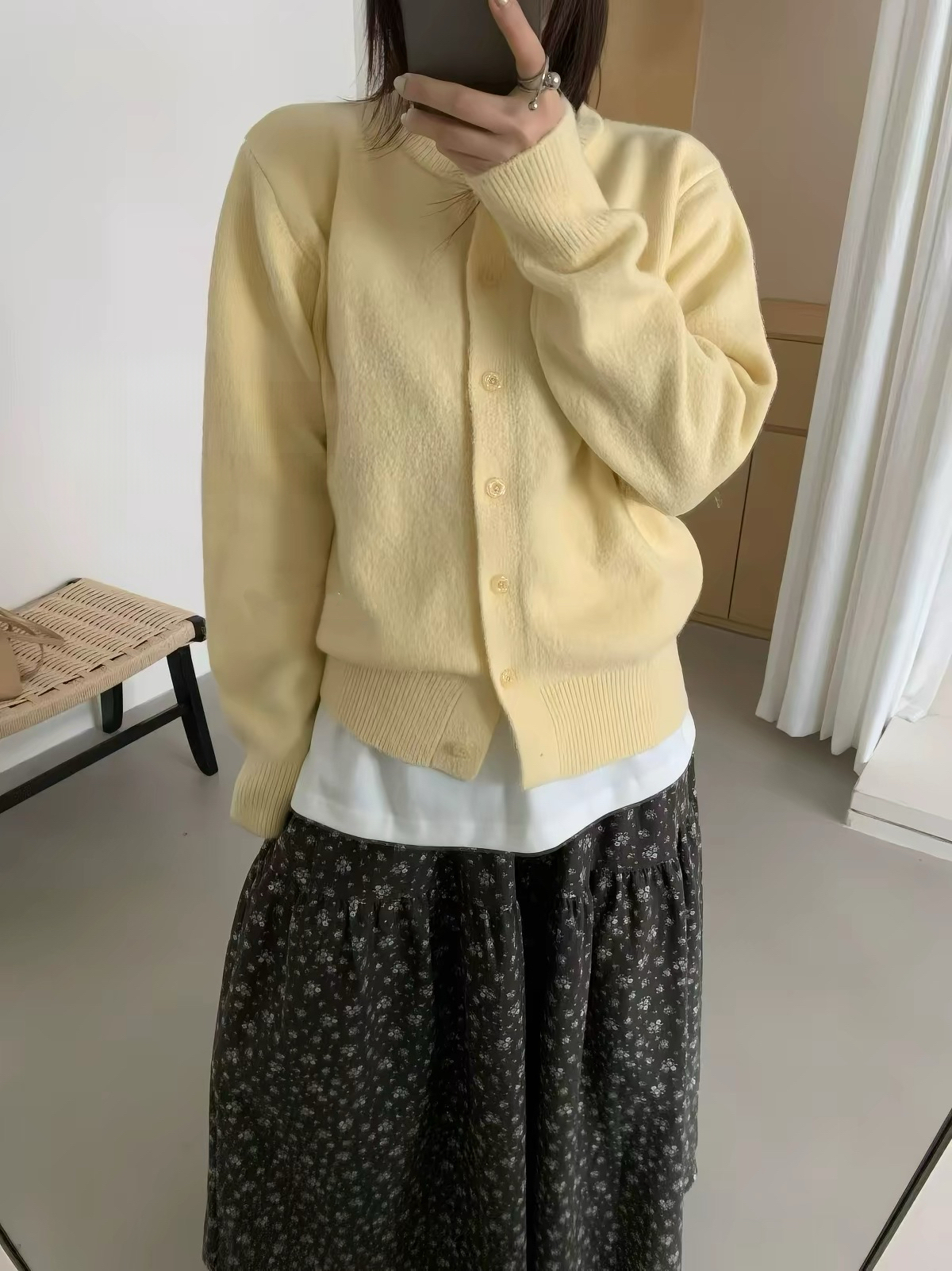 IF1632-軟糯彩色圓領針織排釦上衣