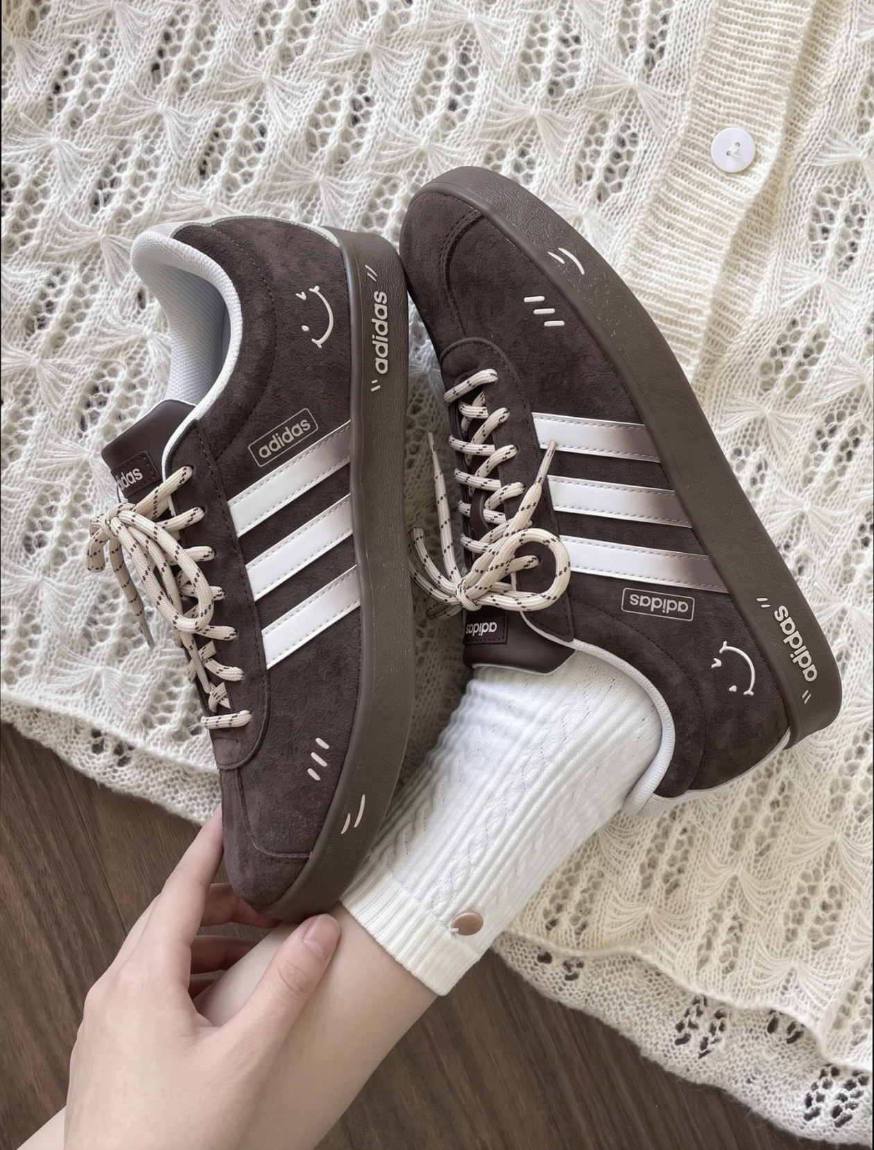 預購！adidas 德訓鞋 訂製款 可可摩卡笑臉