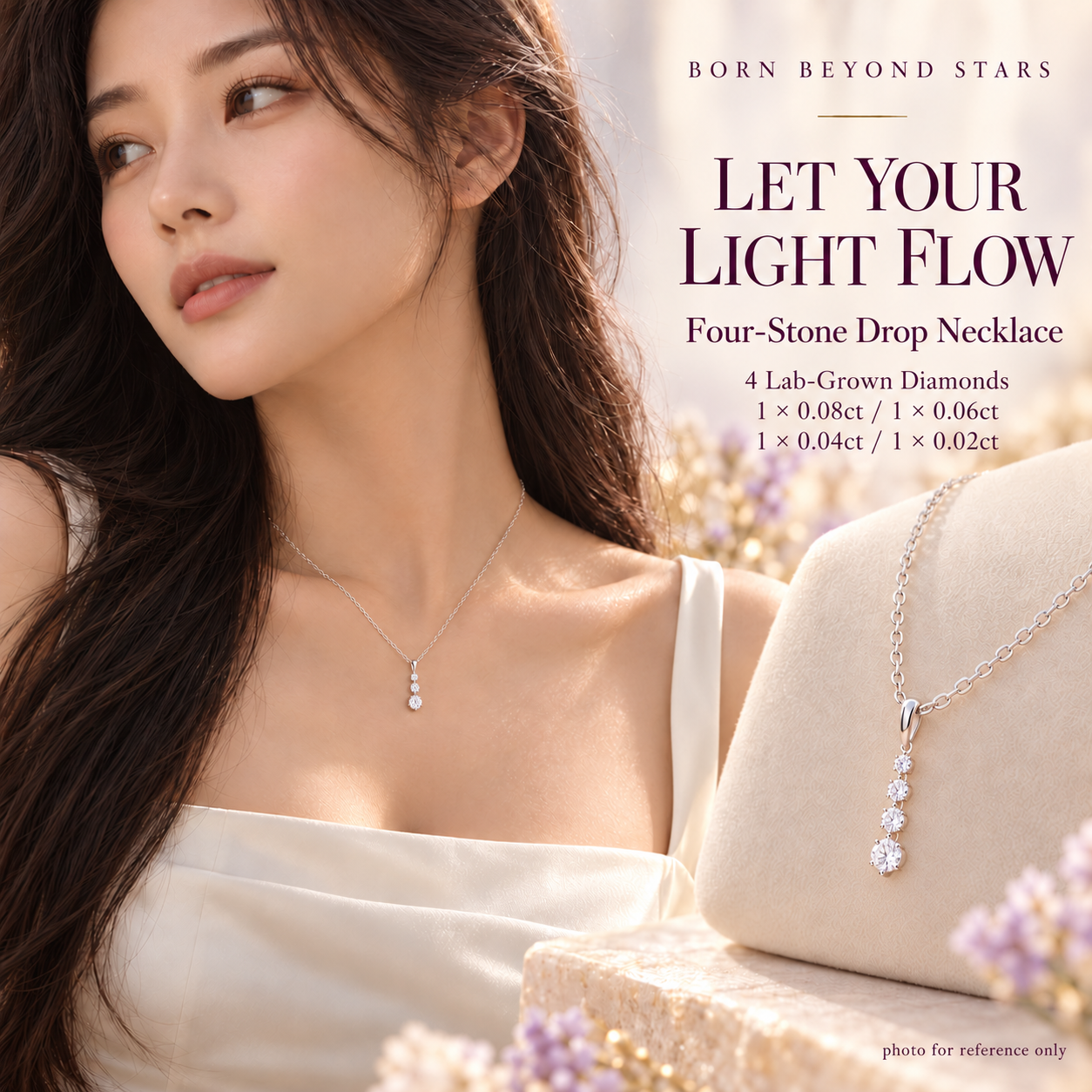 【直播】MD101429 四石漸變垂墜款培育鑽頸鏈｜4 Lab-Grown Diamonds｜1 × 0.08ct / 1 × 0.06ct / 1 × 0.04ct / 1 × 0.02ct