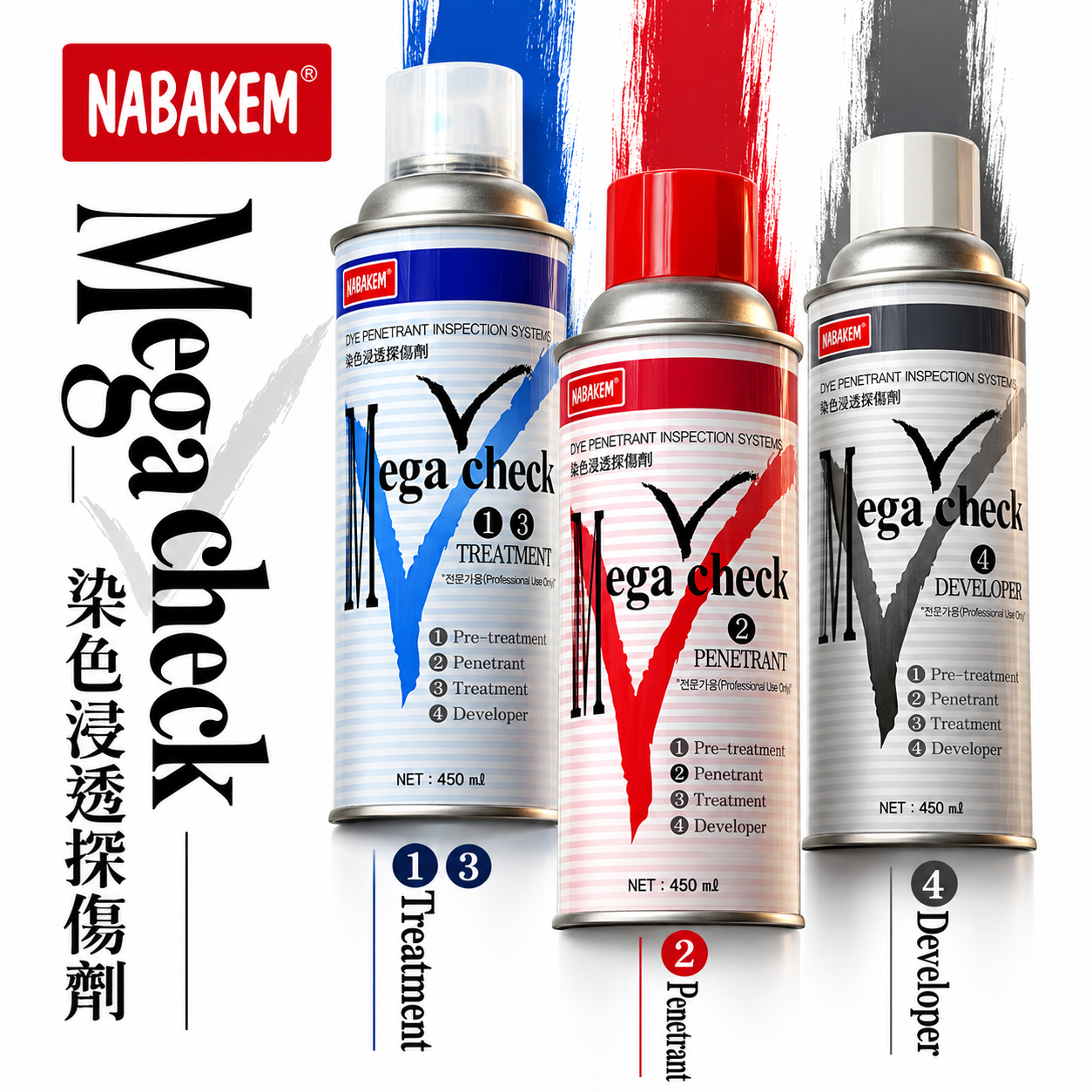 NABAKEM 韓國製｜染色滲透探傷劑｜洗淨劑 1、3｜滲透劑 2｜顯像劑 4｜檢測液｜噴劑｜單罐-3罐組