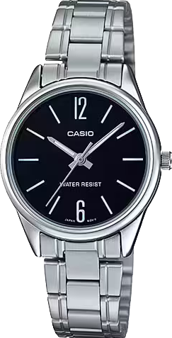 萬年鐘錶 - CASIO 卡西歐 時尚簡約黑面不鏽鋼錶帶女錶 LTP-V005D-1B 錶徑28.2MM