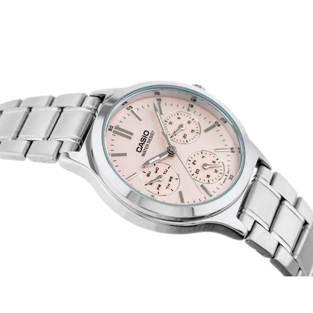 萬年鐘錶 - CASIO  卡西歐 簡約三眼粉色面盤女錶 LTP-V300D-4A 錶徑33.2MM