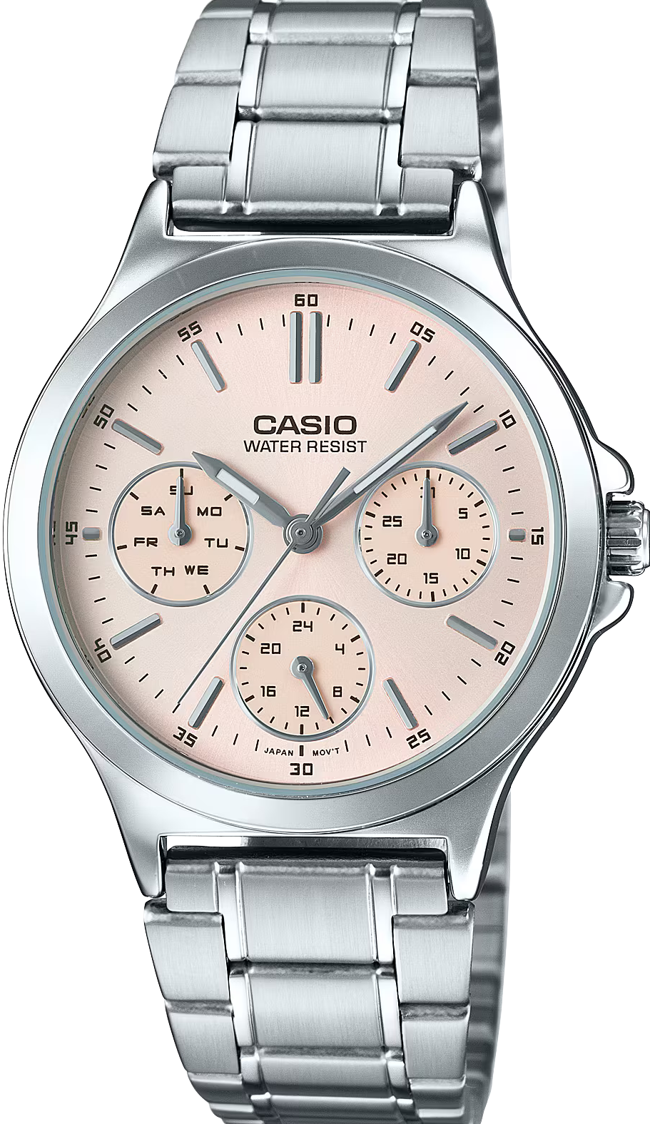 萬年鐘錶 - CASIO  卡西歐 簡約三眼粉色面盤女錶 LTP-V300D-4A 錶徑33.2MM