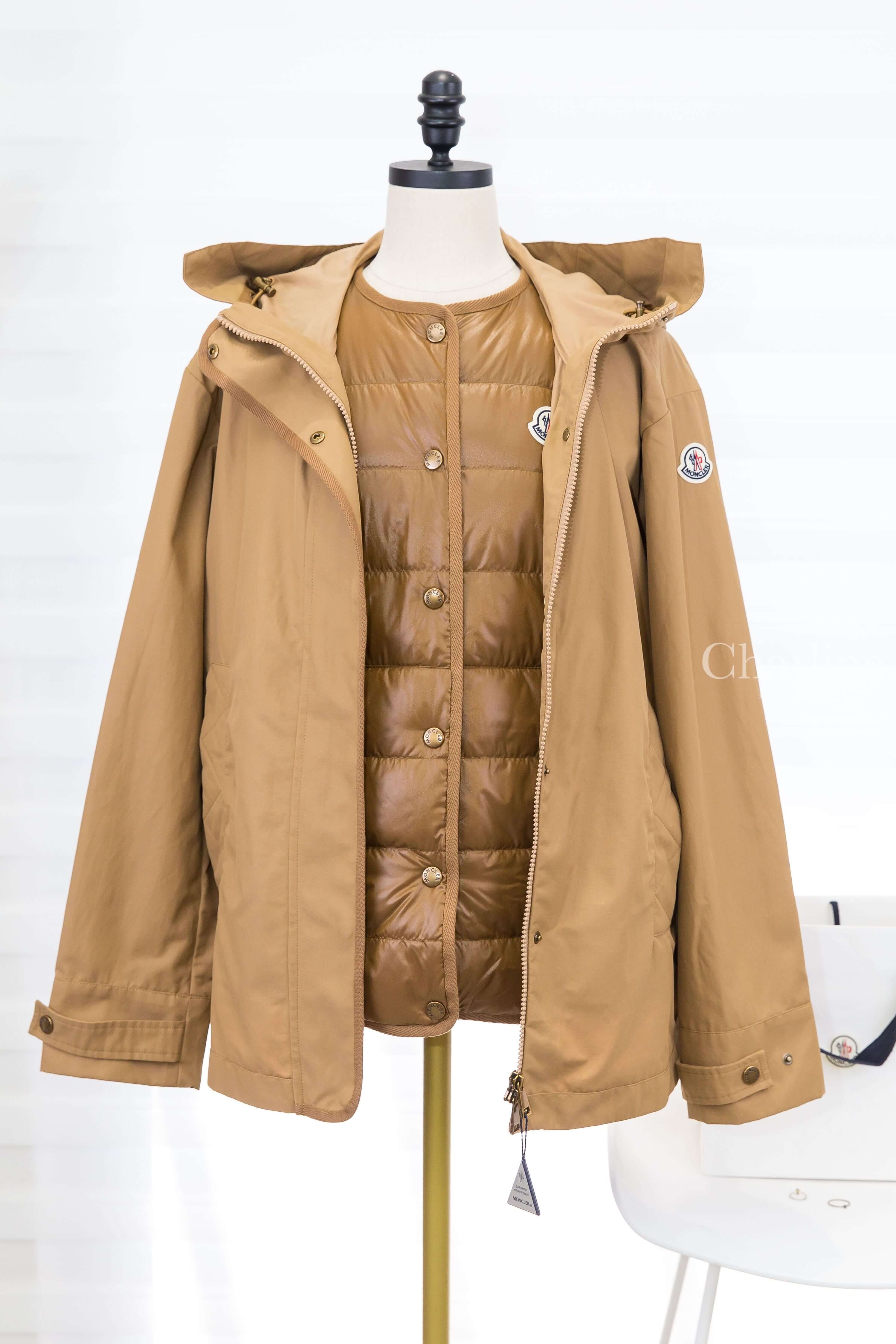 Moncler Chocard 3-in-1 Short Down Jacket 淺褐色三合一羽絨無袖背心防潑水長袖連帽外套兩件組