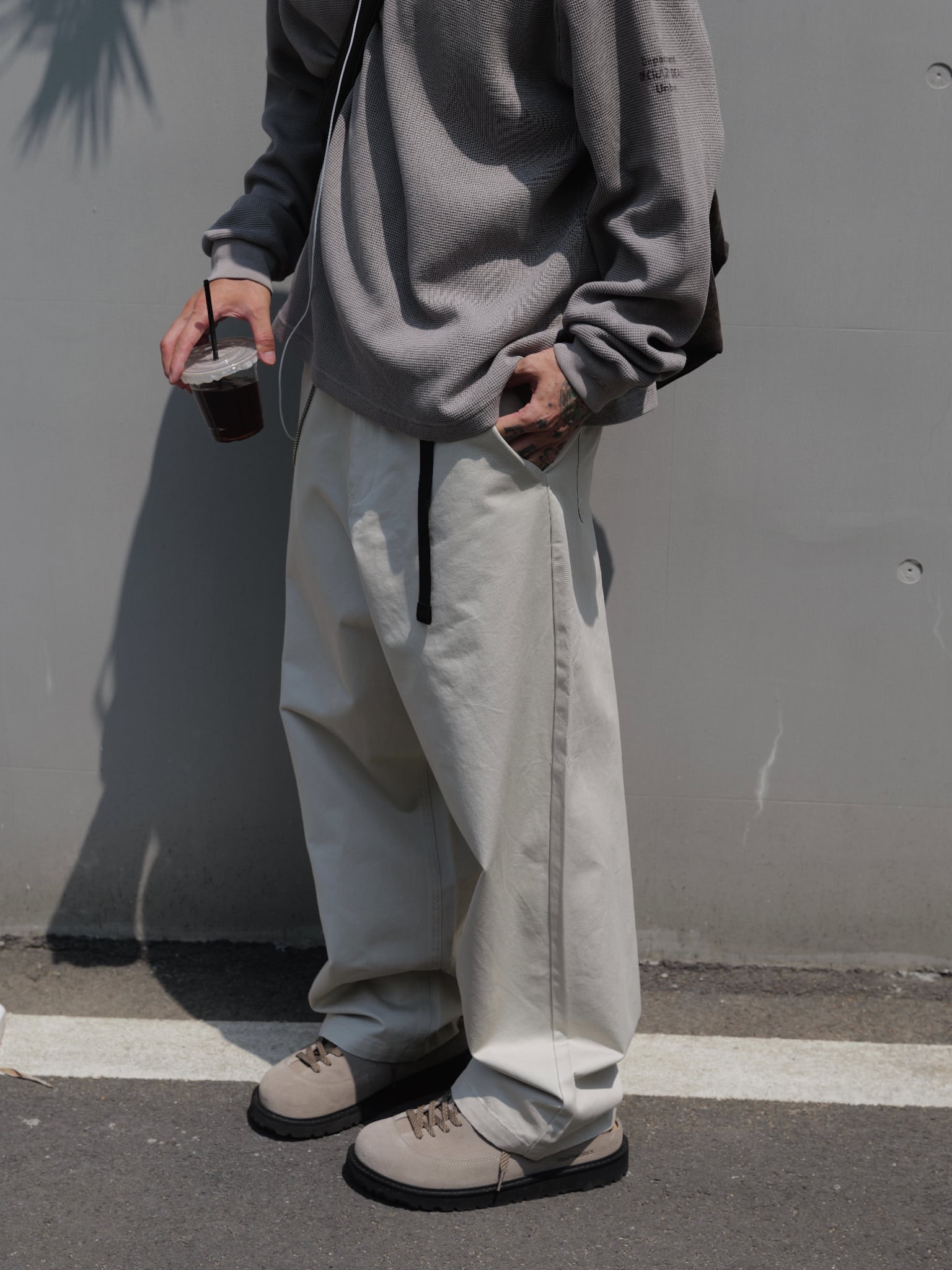 #預購 UNBENT 26AW 百搭可調節 腰帶抽繩 純色基礎款 寬鬆休閒褲 工裝長褲 三色