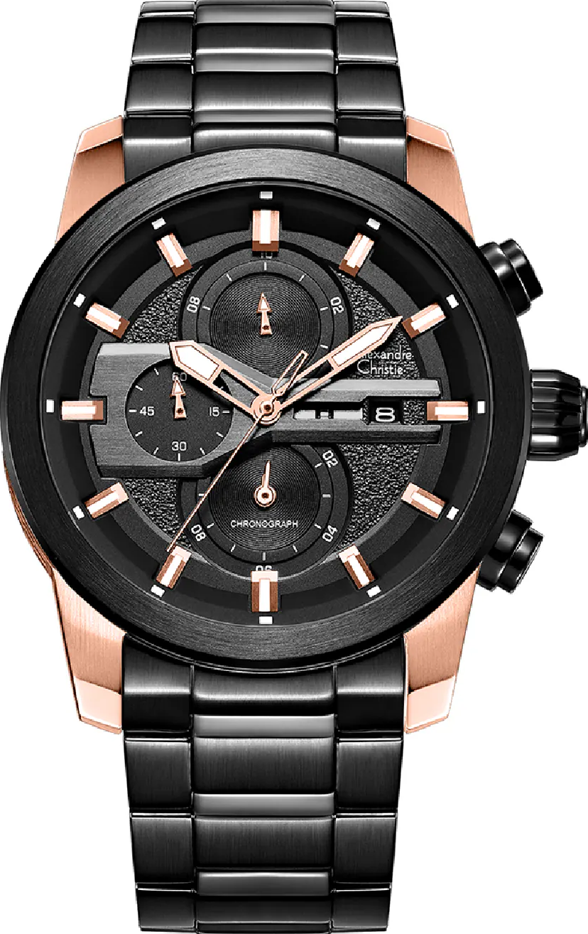 萬年鐘錶 - Alexandre Christie   大錶盤三眼計時不鏽鋼男錶 6562MCBBRBA 錶徑45MM  (AC 錶)