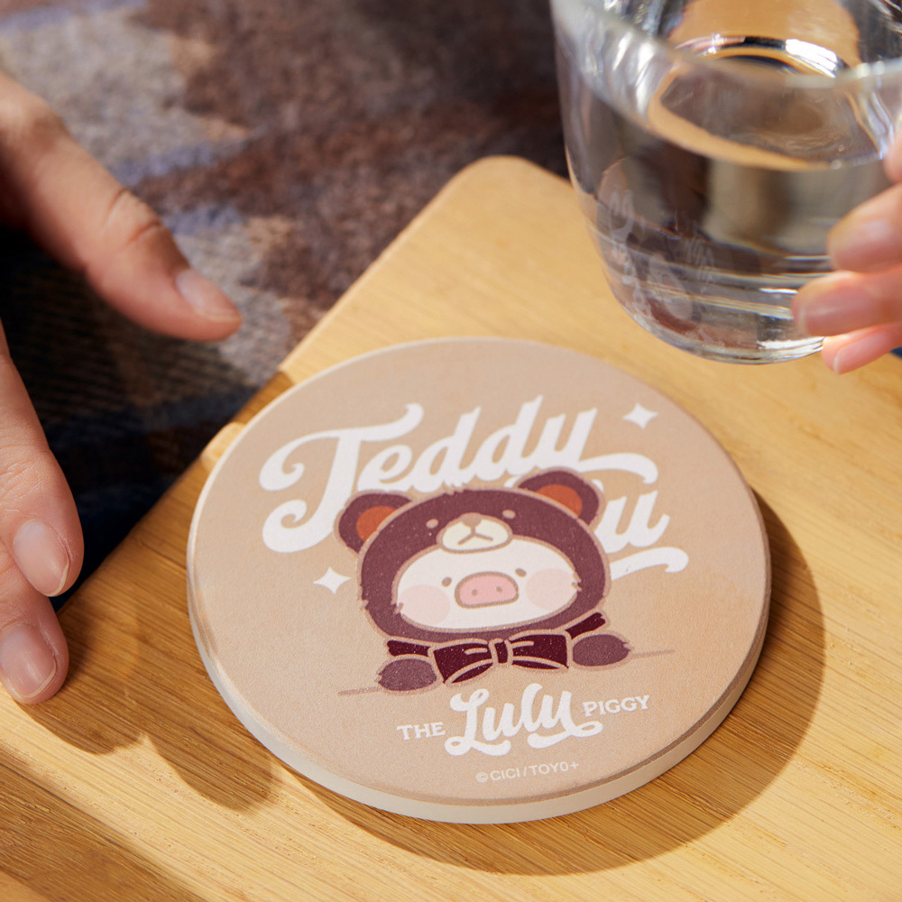 罐頭豬LuLu Teddy LuLu 周邊｜矽藻泥吸水杯墊 (咖啡色)