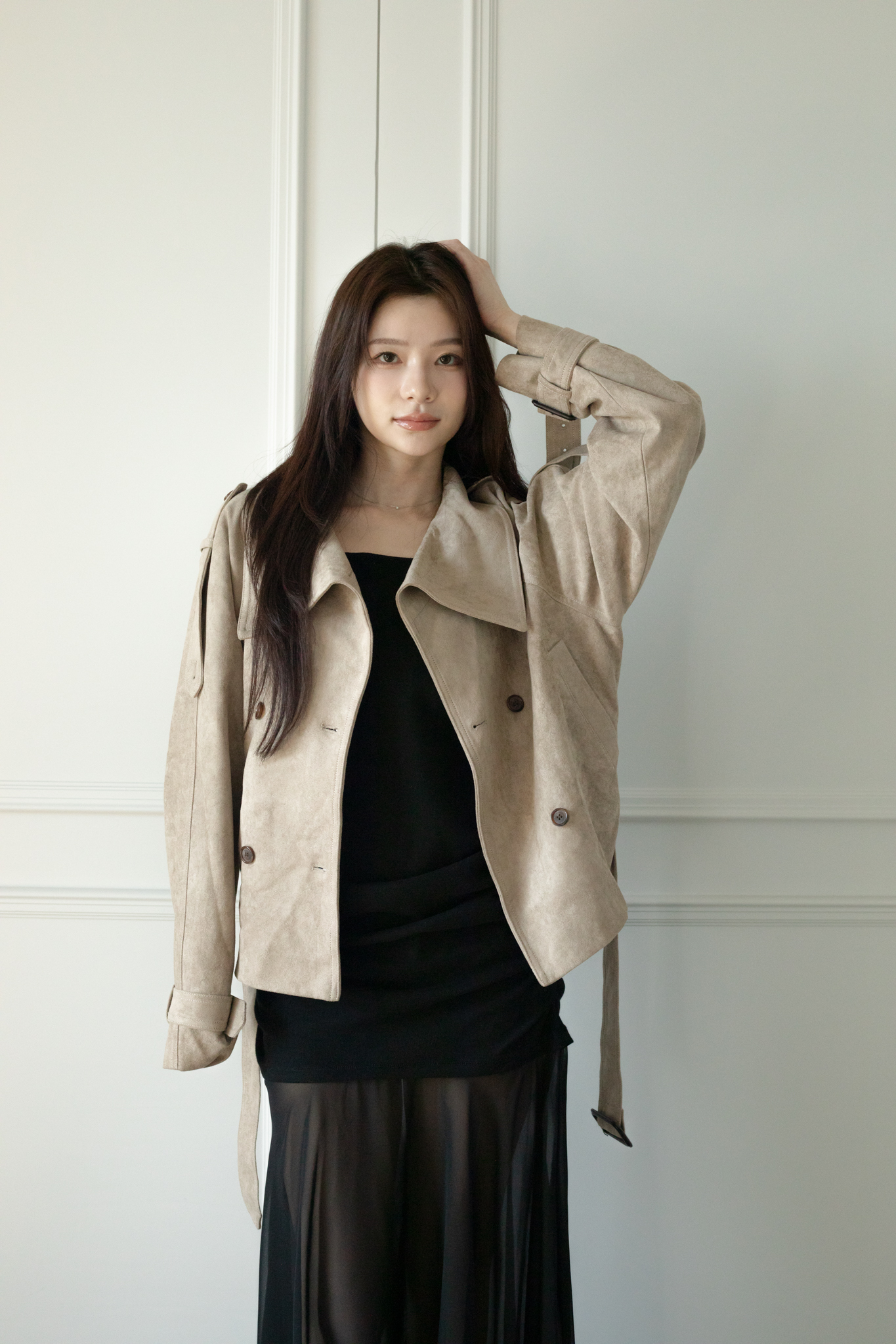 T13 BELTED SUEDE TRENCH JACKET