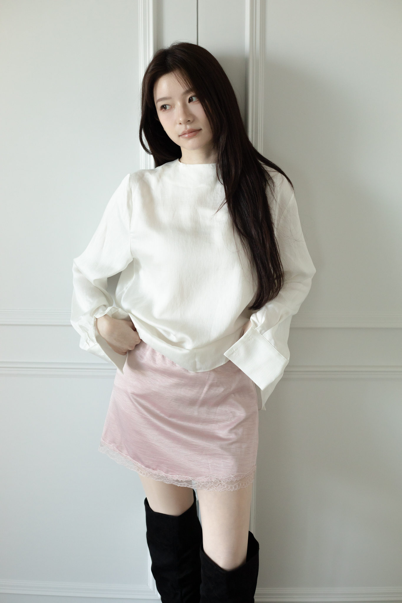 T14 DRAPE-DETAIL LAYERED BLOUSE