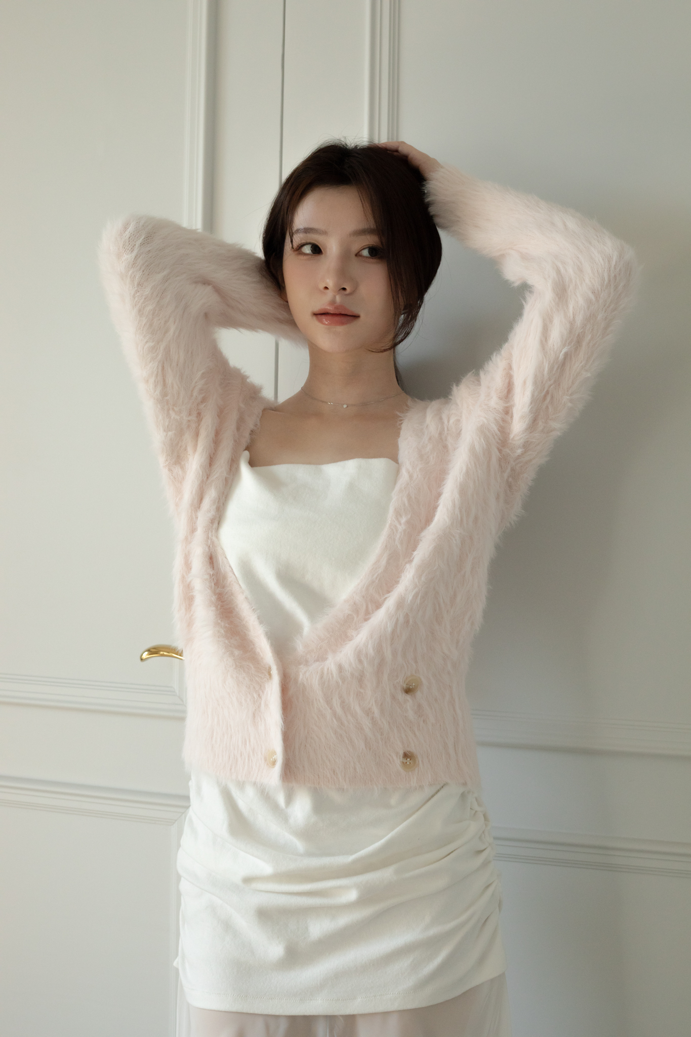 T17 FLUFFY DOUBLE-BREASTED CARDIGAN