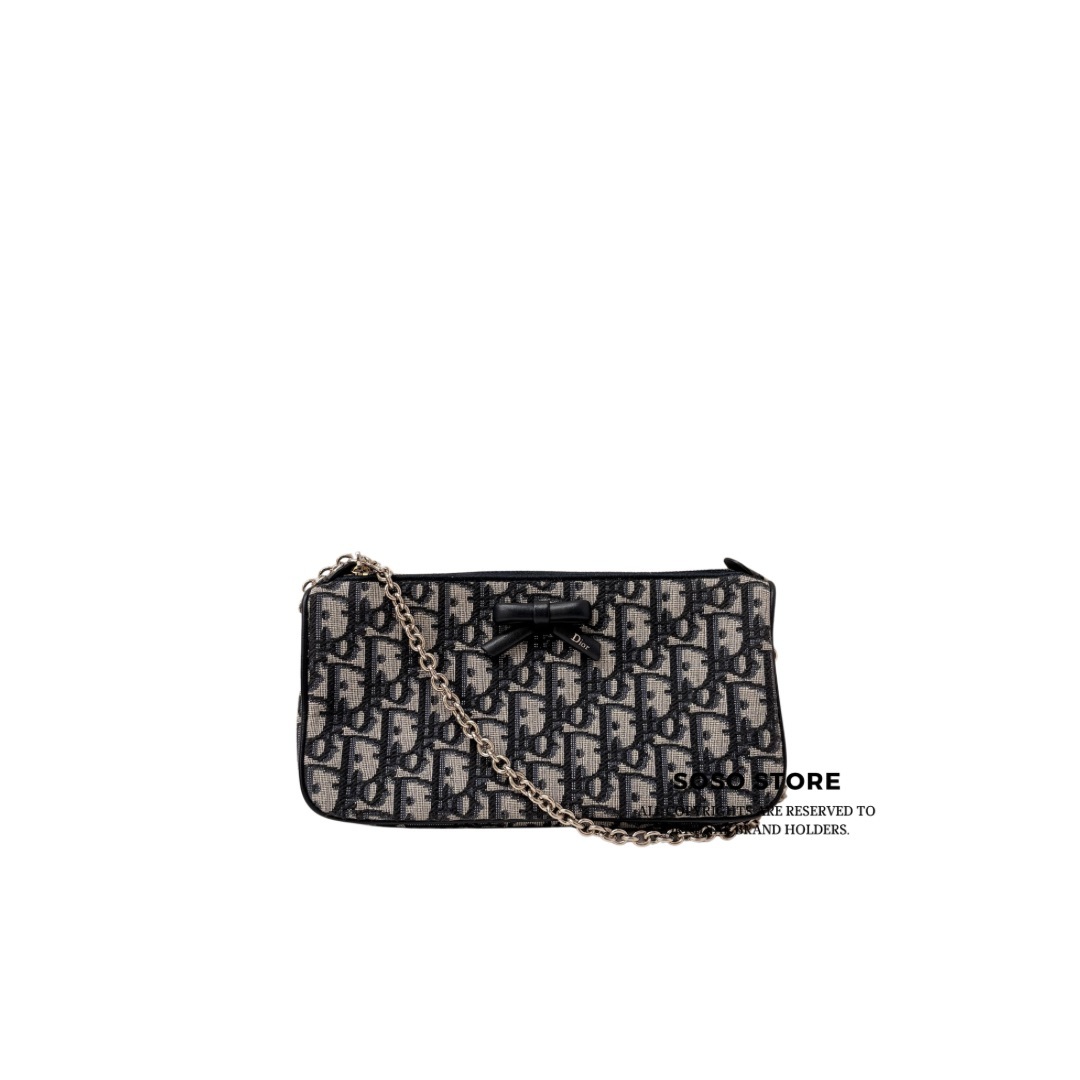 Dior Promenade Pouch With Chain - Blue / GHW