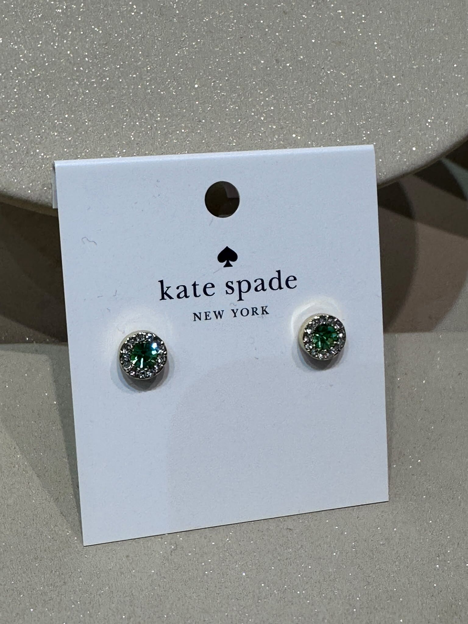 WV69 KS 綠色水晶金色耳環  You're A Gem Pave Halo Studs