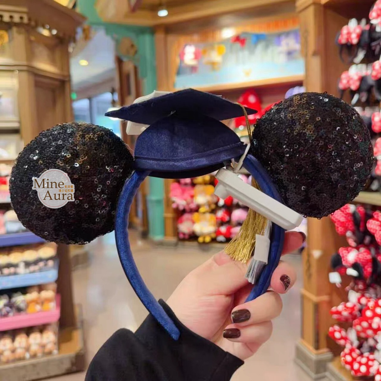 米奇 Mickey 亮片設計立體耳朵 學士帽 造型 髮圈 髮箍 徽章 PIN -上海迪士尼樂園