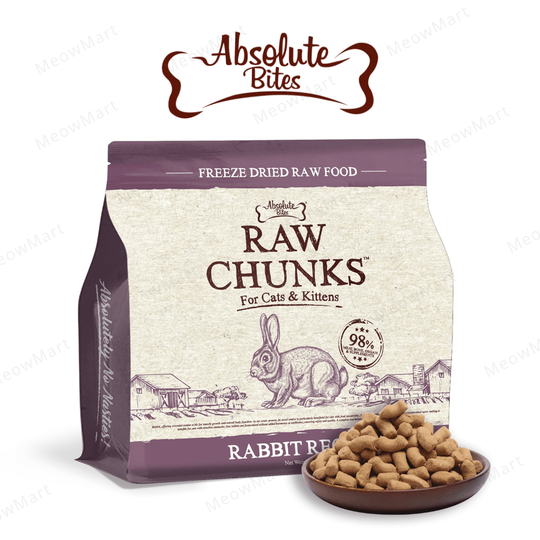 Absolute Bites Raw Chunks Freeze Dried Raw Food for Cats & Kittens - Rabbit Recipe (280g)