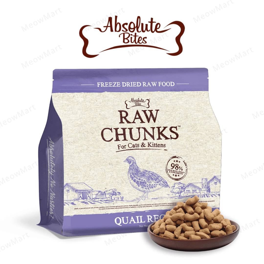 Absolute Bites Raw Chunks Freeze Dried Raw Food for Cats & Kittens - Quail Recipe (280g)