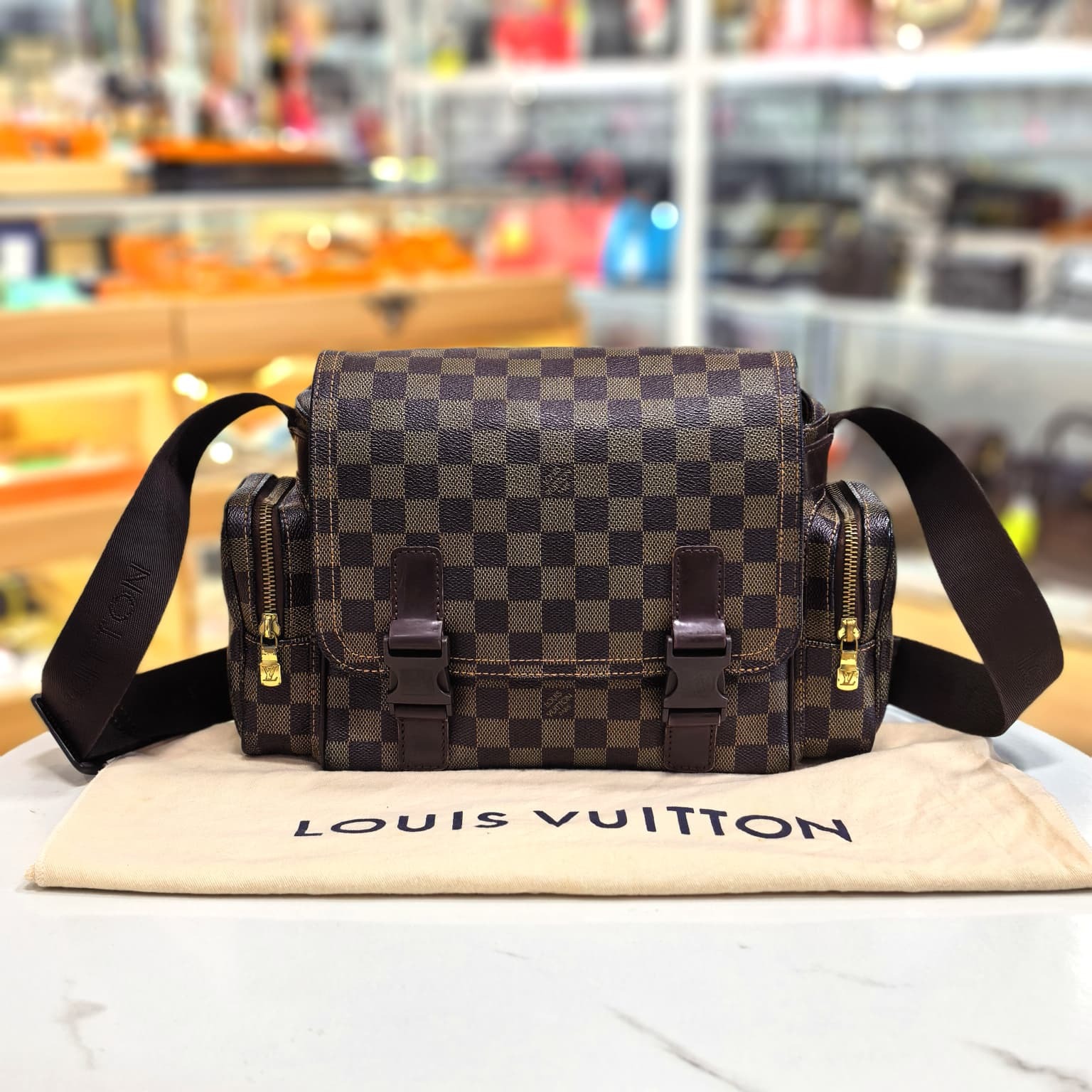90%NEW USED LV 男士斜背包, N51126, 棕色棋盤格紋帆布, Damier Ebene Reporter Melville, #記者單肩包, #香榭站正品