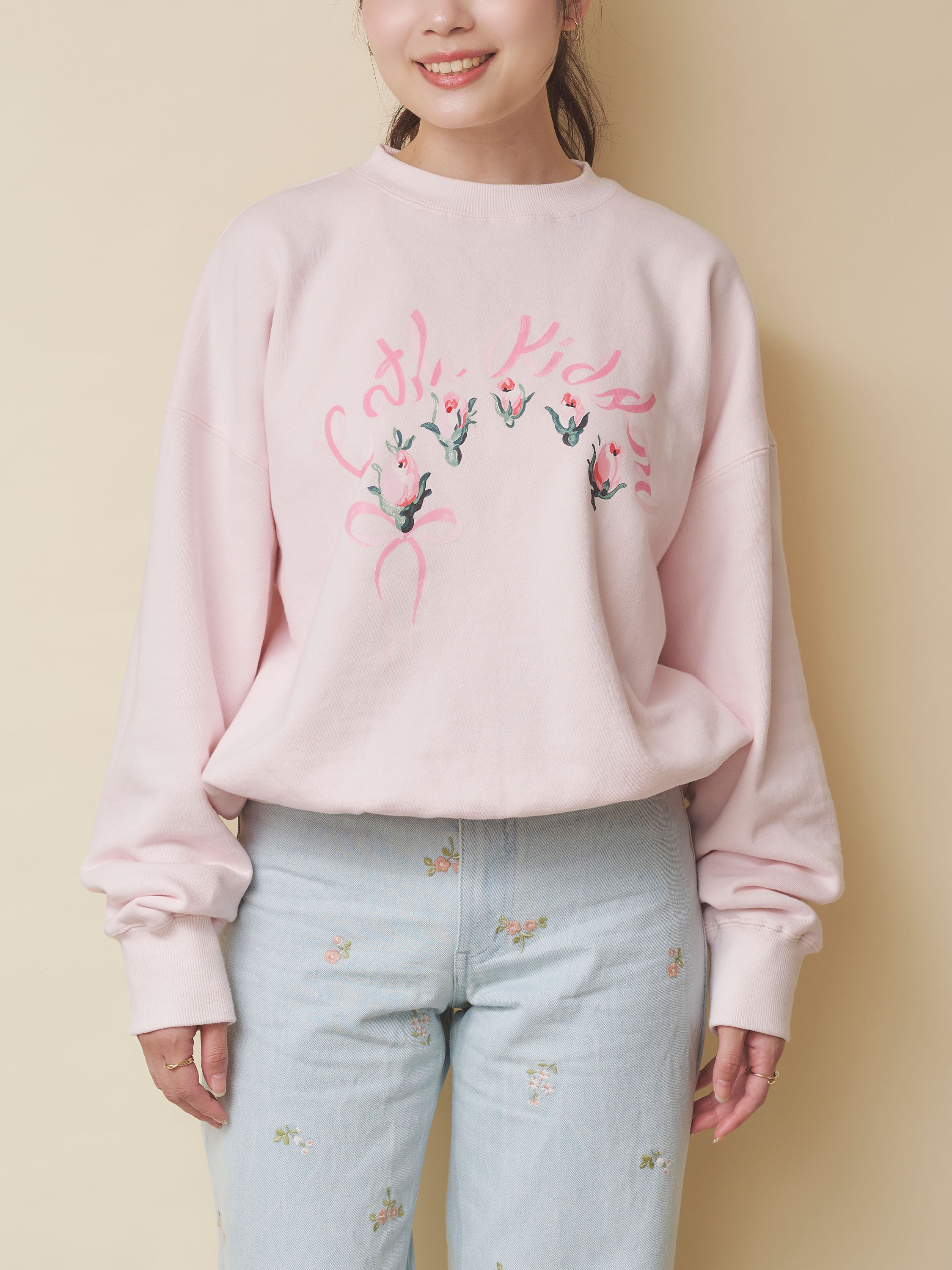 RIBBON FLORAL 粉色大學T