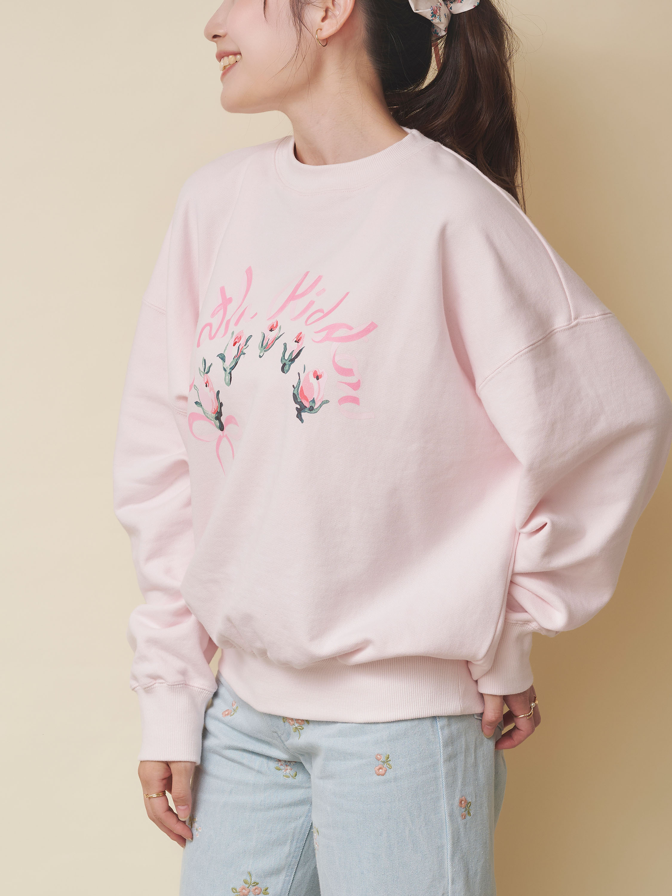RIBBON FLORAL 粉色大學T