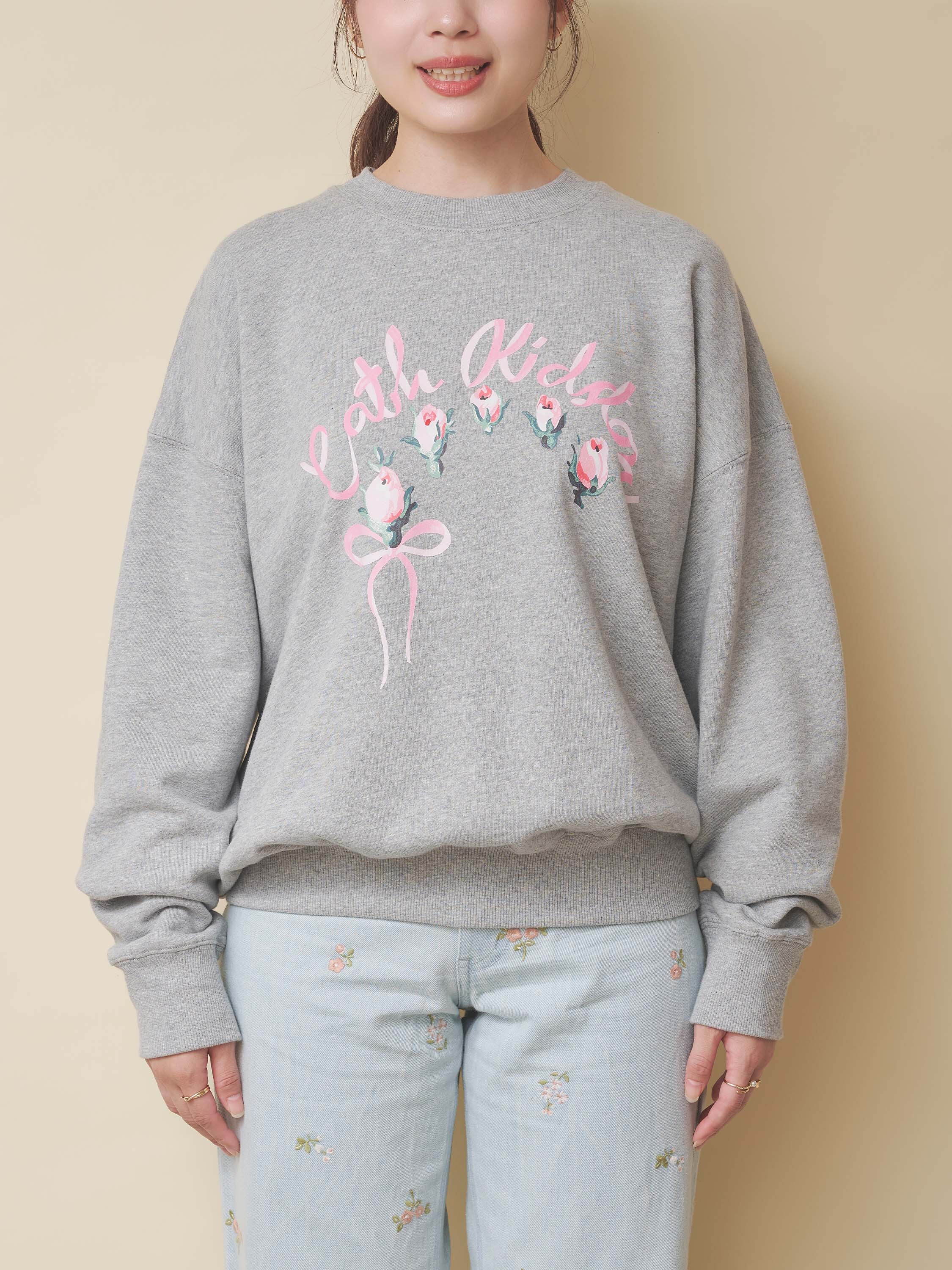 RIBBON FLORAL 灰色大學T