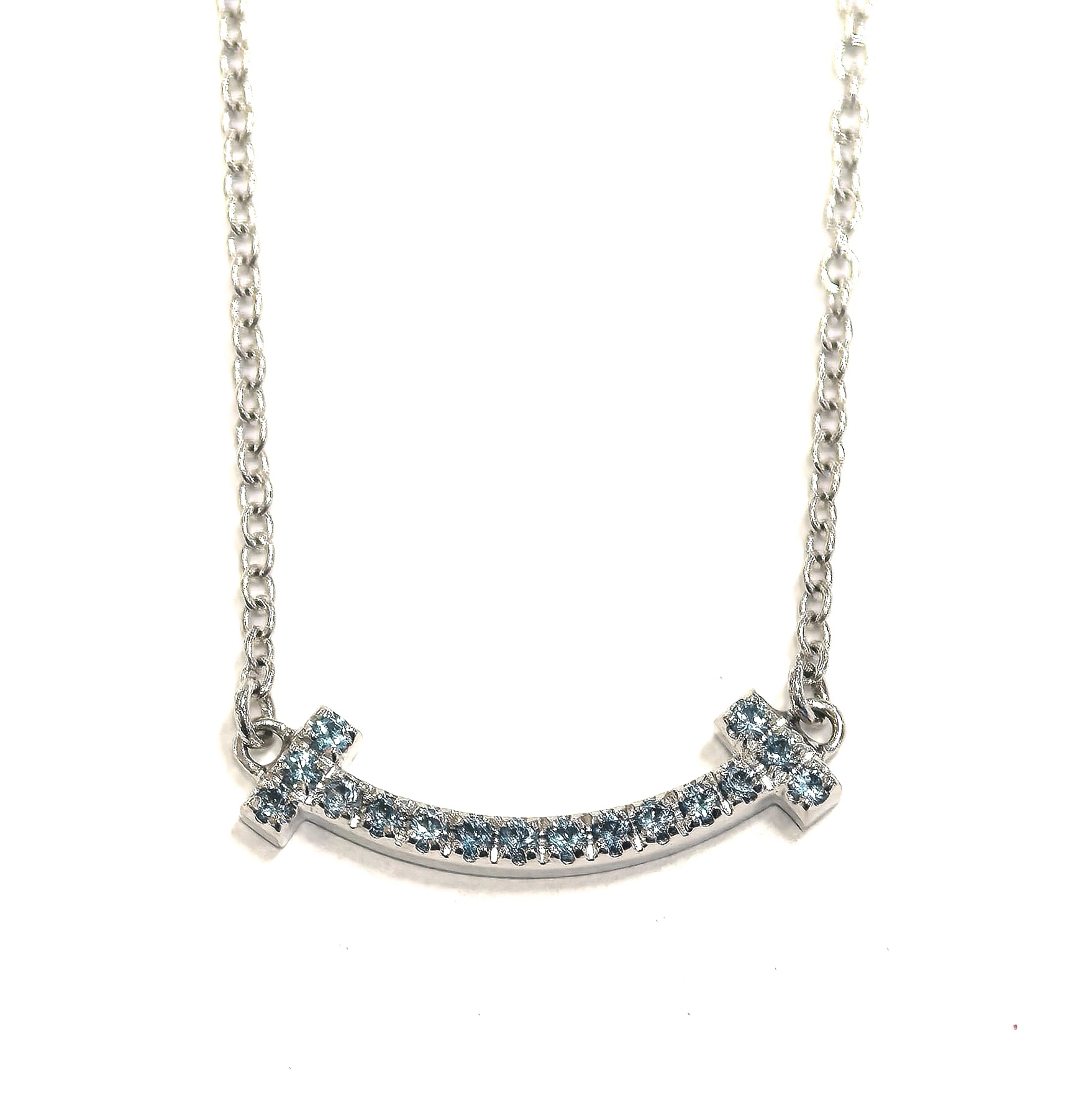限定款！DISPLAY ~TIFFANY SMILEY NECKLACE  T字笑臉白金藍鑽  蒂芙妮項鏈 #BRAND NEW #香榭站正品