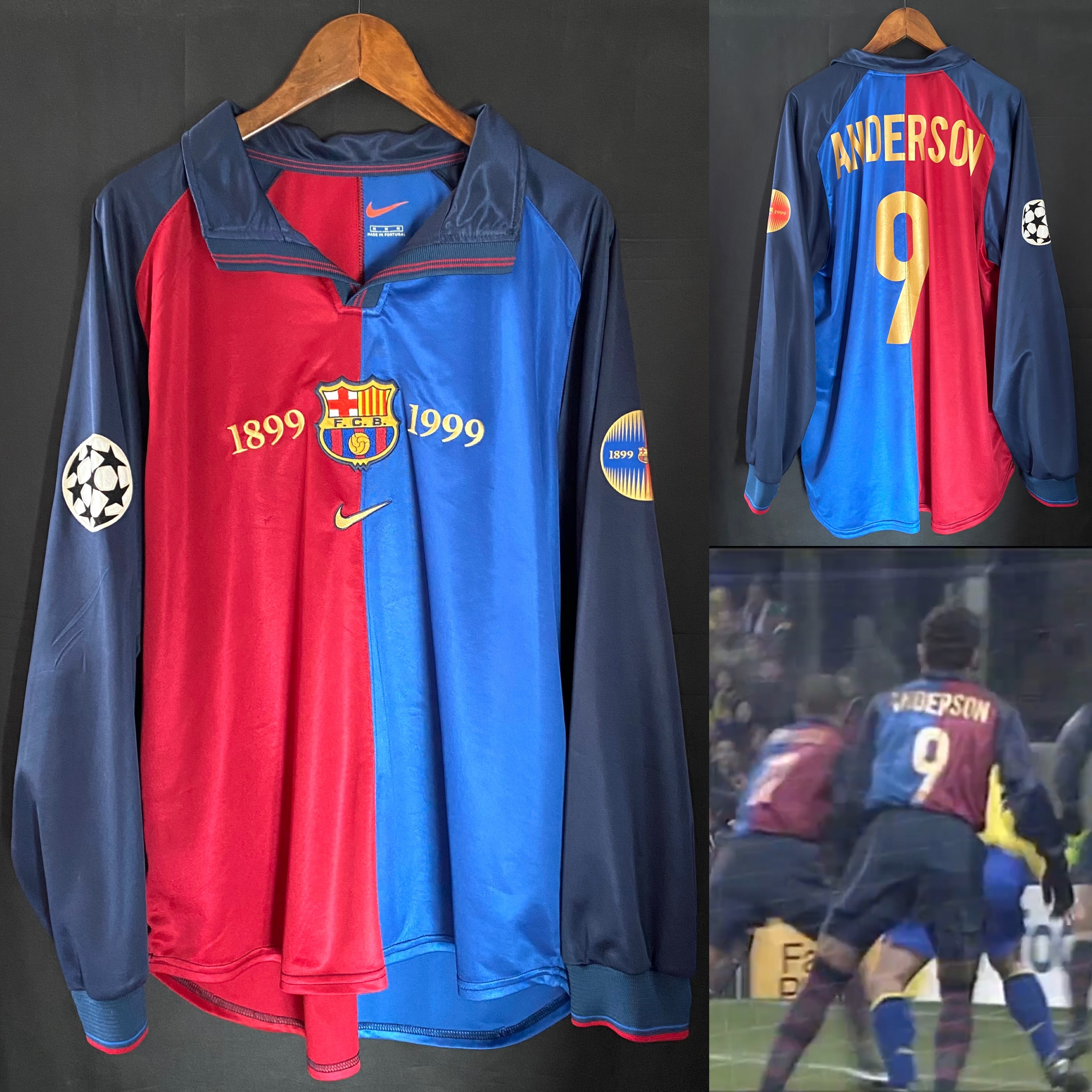(Match Worn) FC Barcelona 1998-1999 UEFA Champions League Nike L/S Home Match Worn Shirt #9 ANDERSON