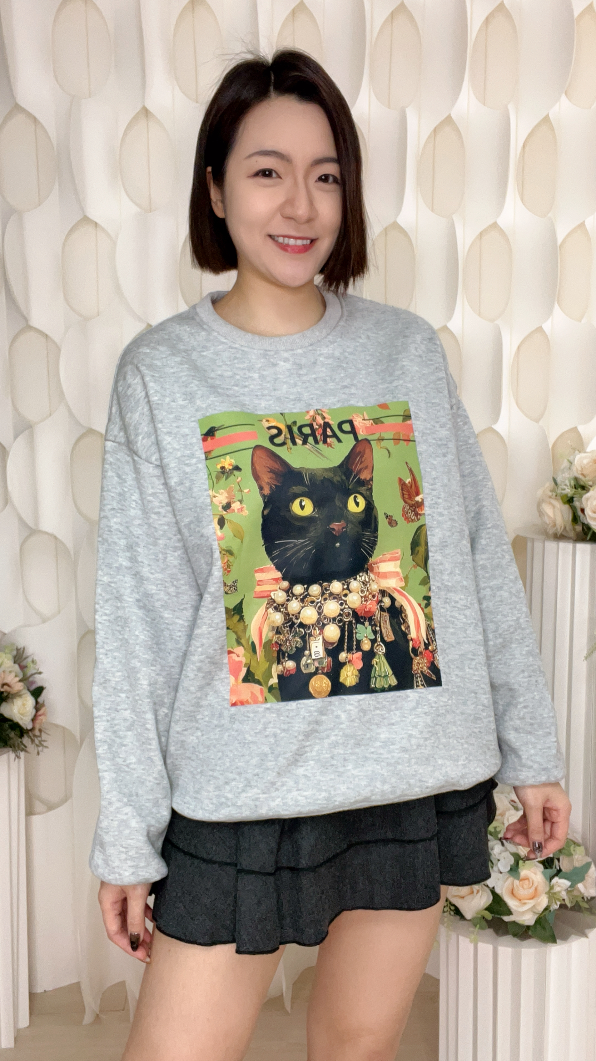 (D1) 巴黎風鑲鑽黑貓衛衣 (SIZE: S-3XL)(3件以上平均$379/件,5件以上平均$369/件,買滿12件送隱藏)  #法國Lune de Moon #1910LU