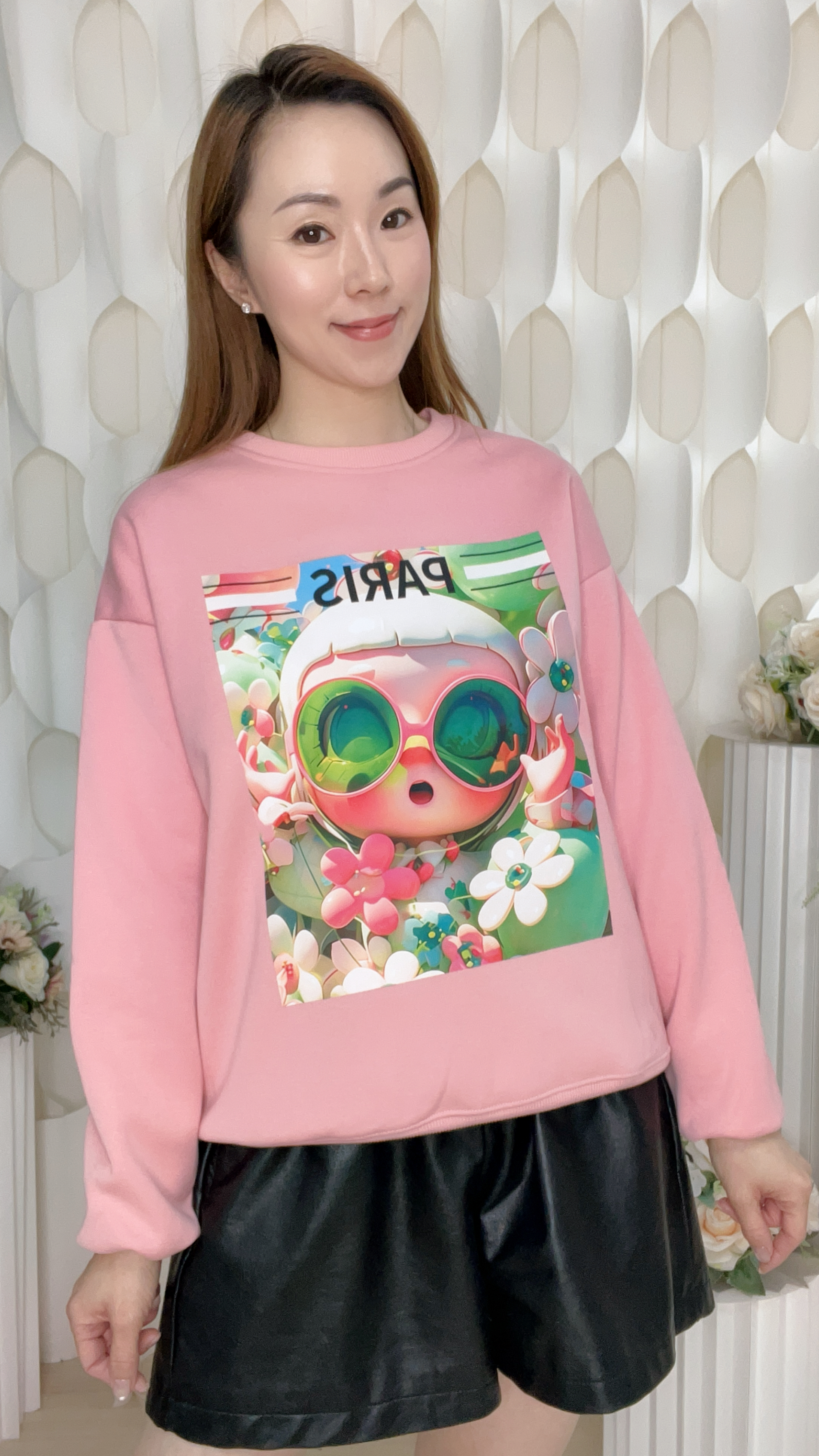(AN1) (K ICON獨家款)粉紅卡通巴黎圖案衛衣 (SIZE: S-3XL)(3件以上平均$379/件,5件以上平均$369/件,買滿12件送隱藏)  #法國Lune de Moon #1910LU