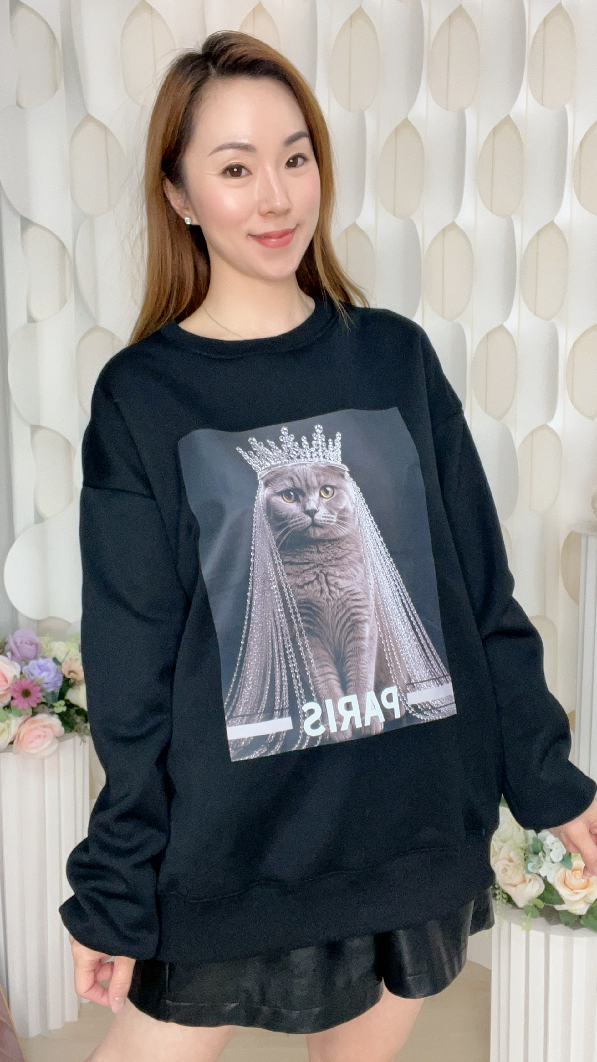 (X1) 皇冠新娘貓咪巴黎圖案衛衣 (SIZE: S-3XL)(3件以上平均$379/件,5件以上平均$369/件,買滿12件送隱藏)  #法國Lune de Moon #1910LU