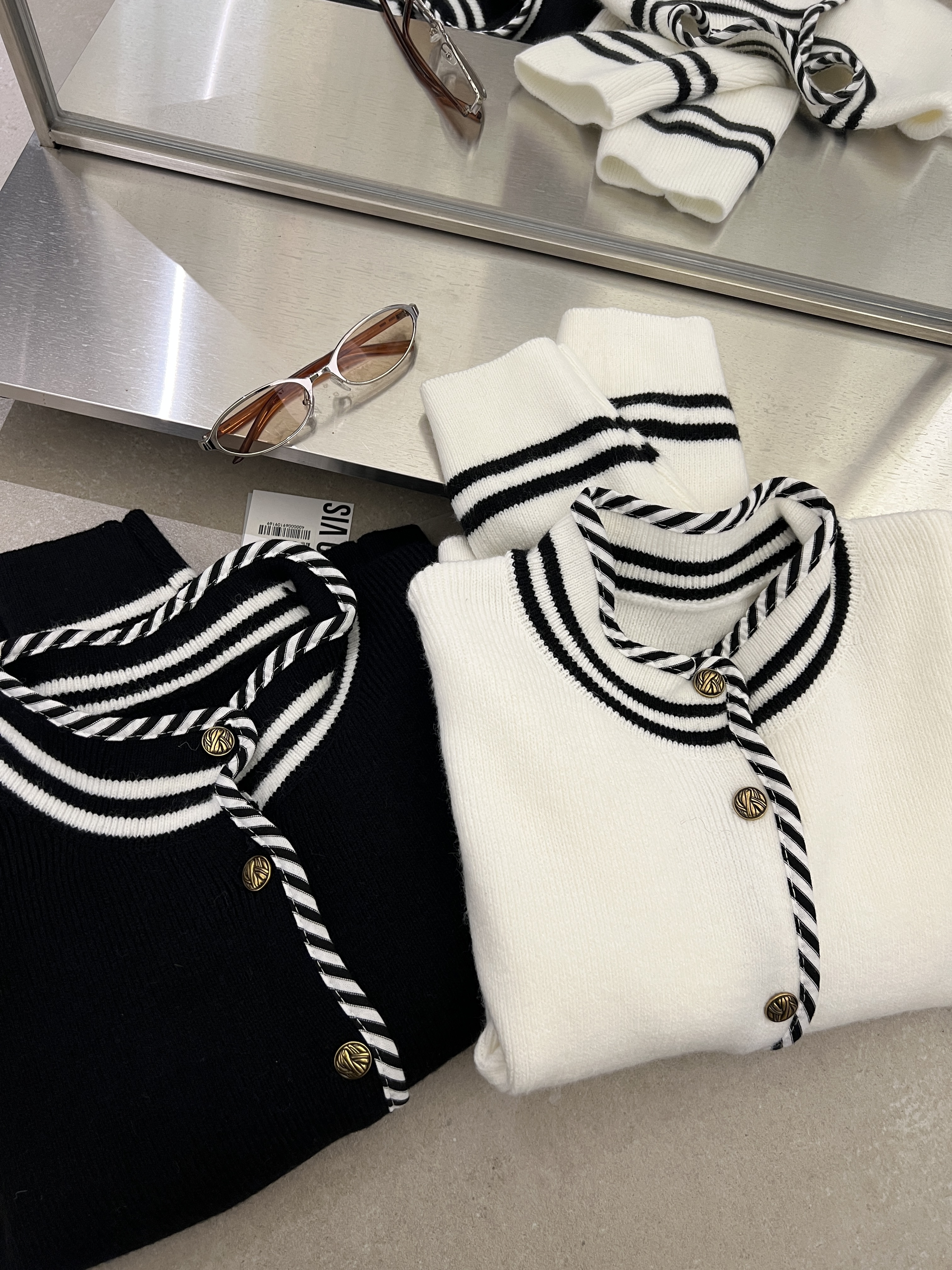 IF1697-高級感小香風滾邊針織上衣