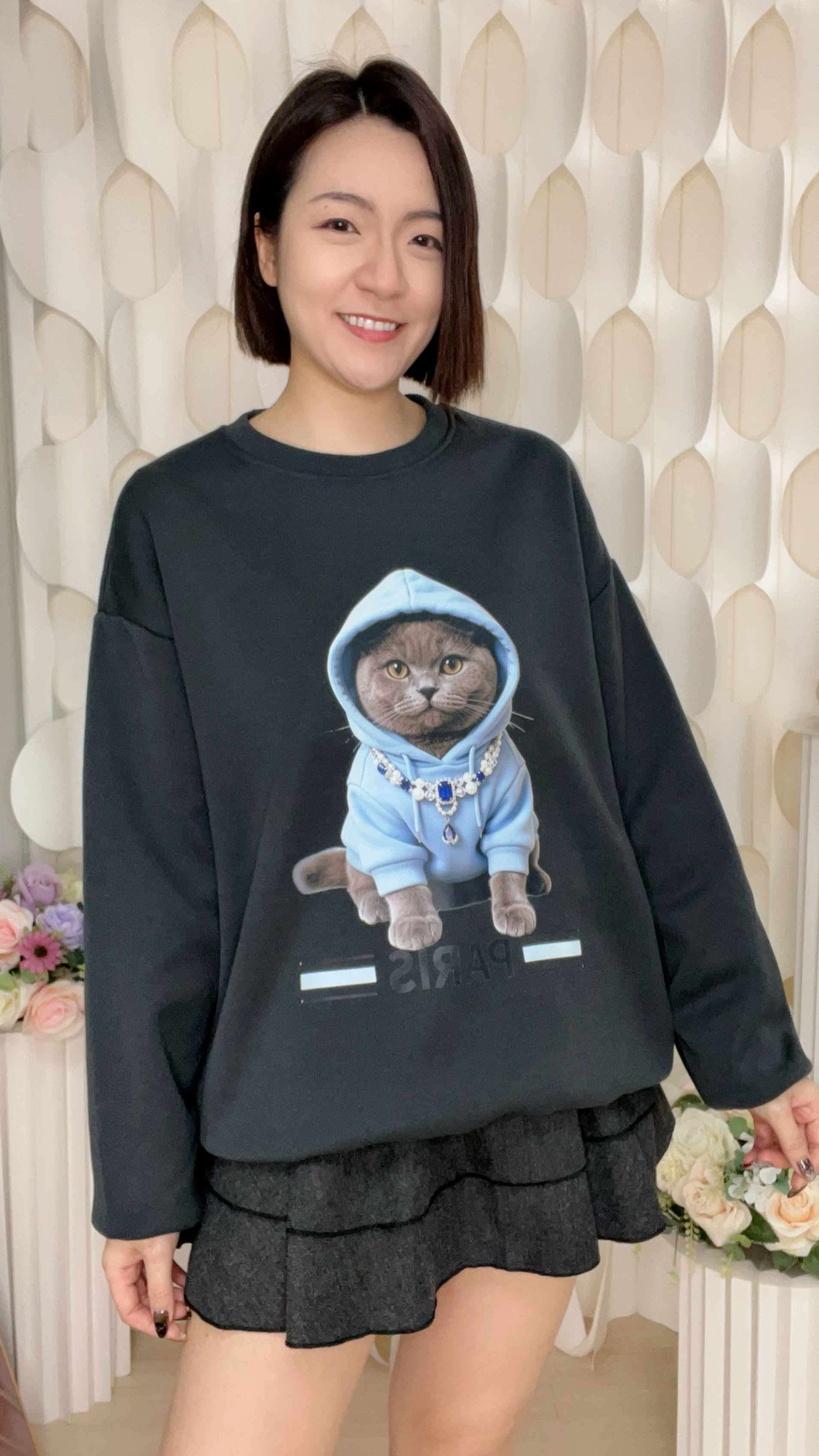 (V1) 巴黎珠寶貓衛衣 (SIZE: S-3XL)(3件以上平均$379/件,5件以上平均$369/件,買滿12件送隱藏)  #法國Lune de Moon #1910LU