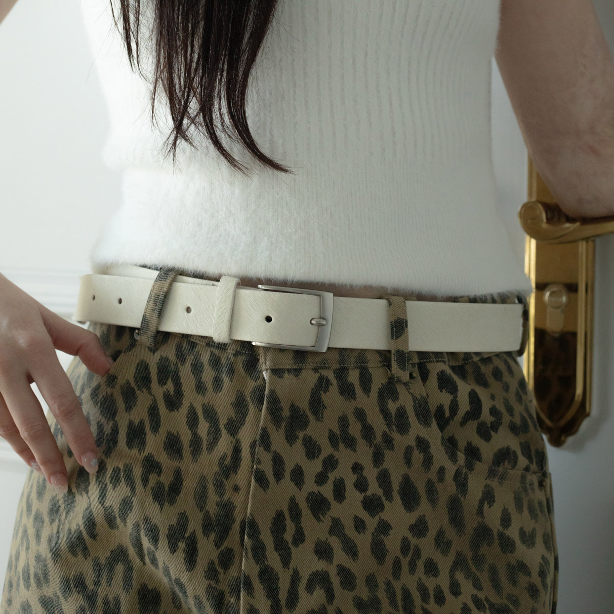 A01 CALF-HAIR TEXTURED SLIM BELT
