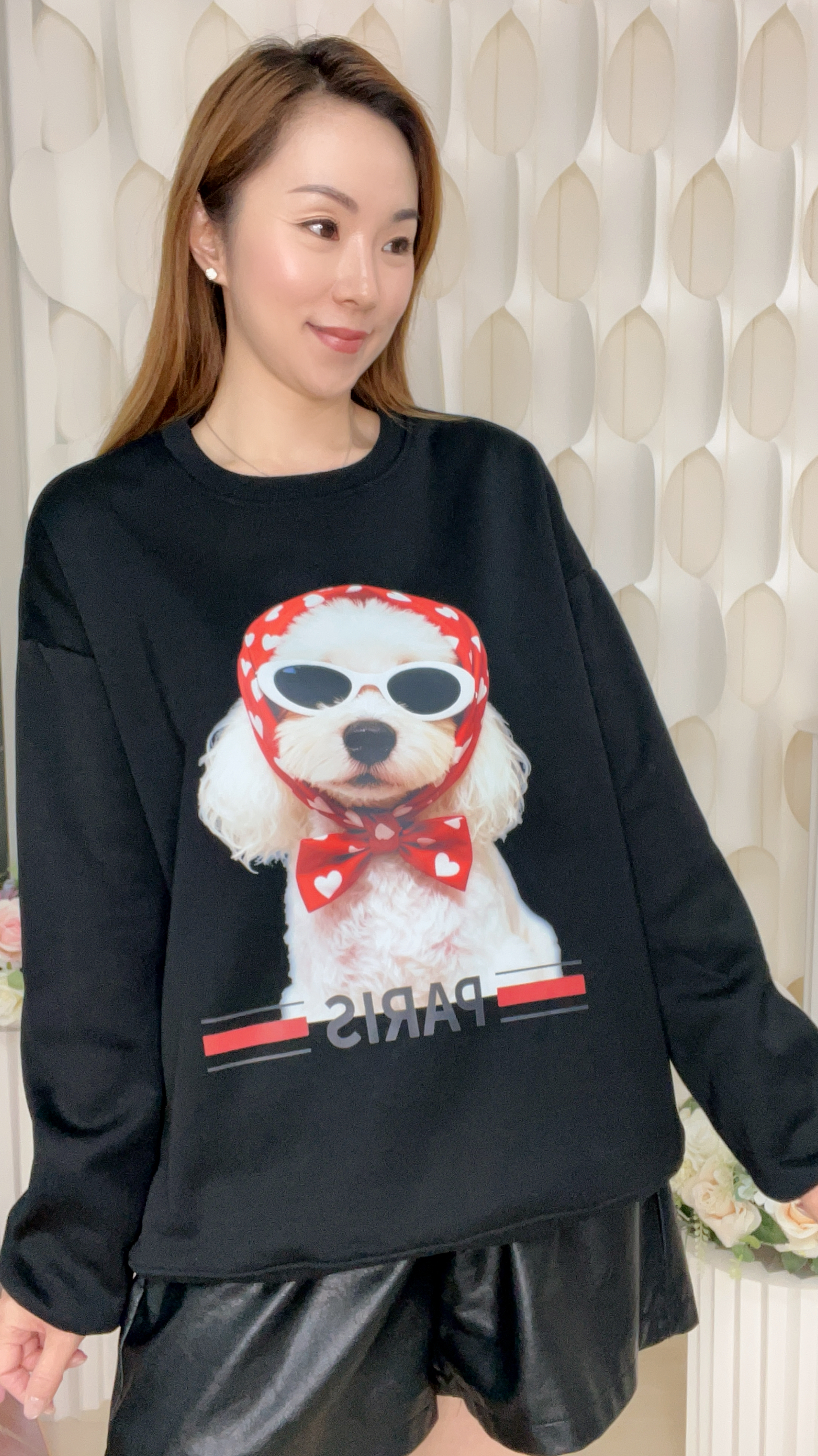 (J1) 波點圍巾貴賓犬巴黎圖案衛衣 (SIZE: S-3XL)(3件以上平均$379/件,5件以上平均$369/件,買滿12件送隱藏)  #法國Lune de Moon #1910LU