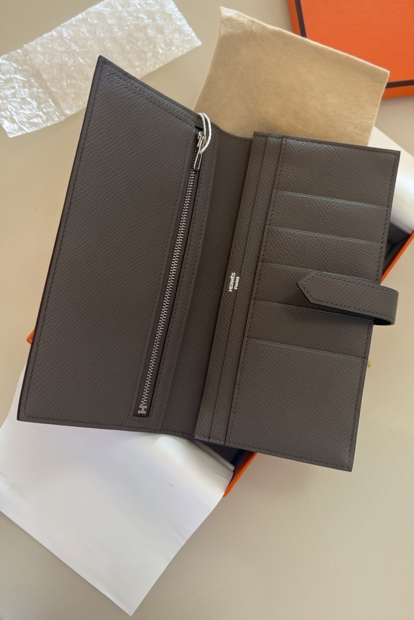 UNUSED HERMES BEARN WALLET 8F ETAIN CK EPSOM 石器灰銀扣