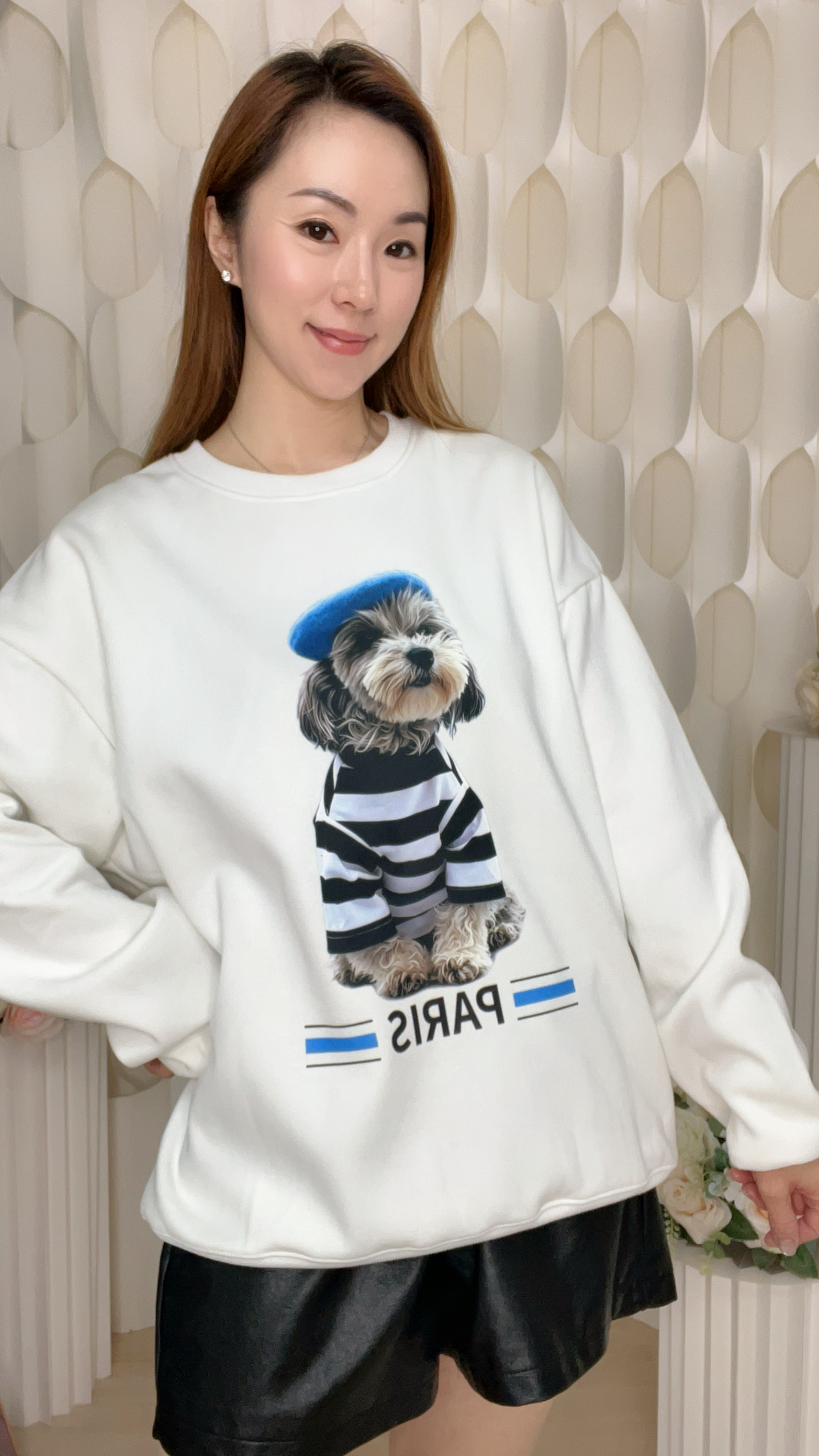 (H1) 戴貝雷帽的雪納瑞巴黎風衛衣 (SIZE: S-3XL)(3件以上平均$379/件,5件以上平均$369/件,買滿12件送隱藏)  #法國Lune de Moon #1910LU