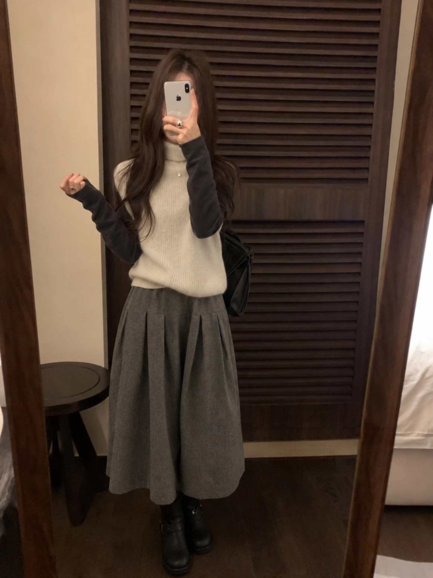IF1700-壓褶羊毛呢寬褲