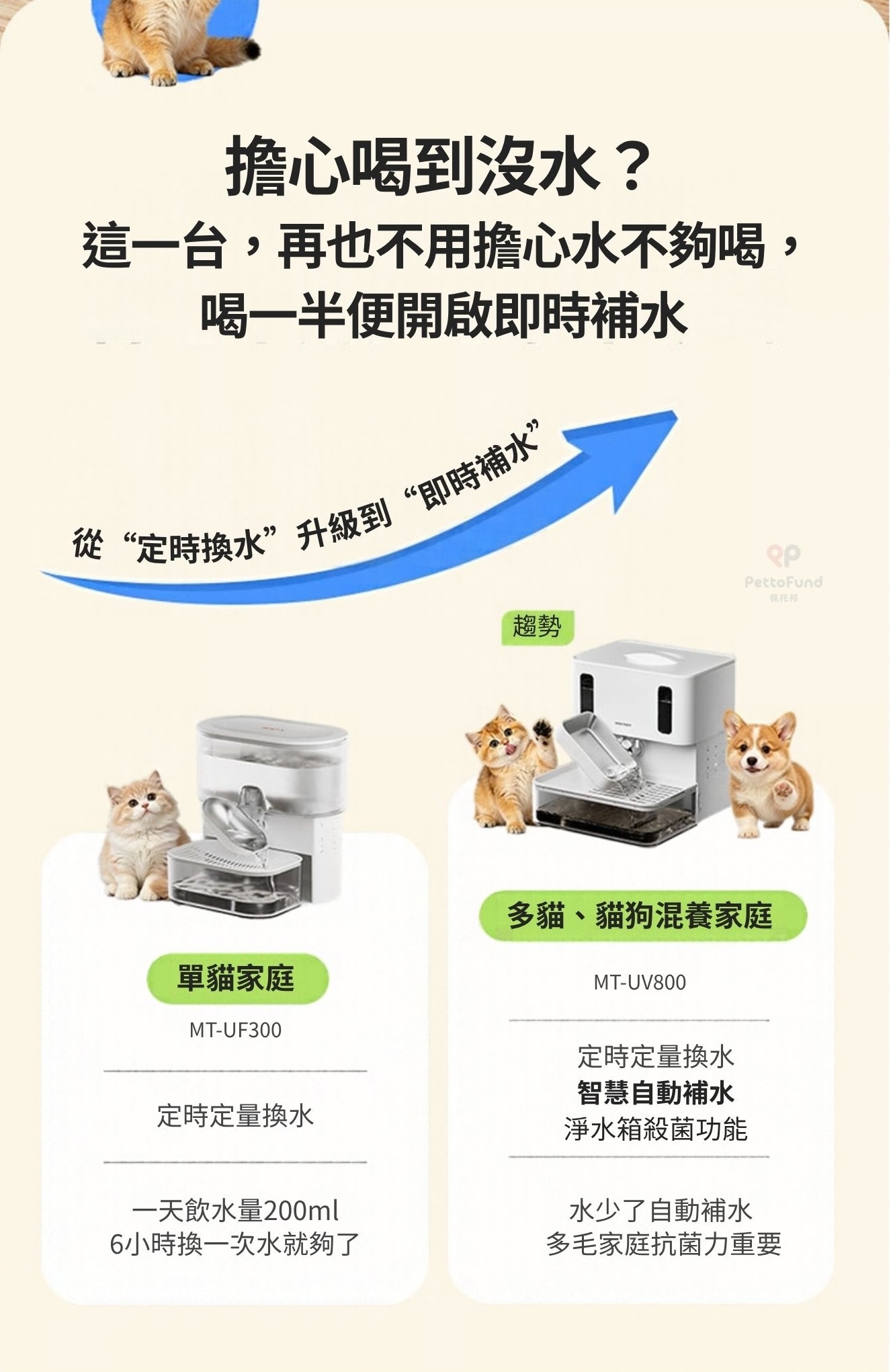 一般他牌淨污分離款多是只能定時換水毛孩水喝完就沒了,Marktart採用
