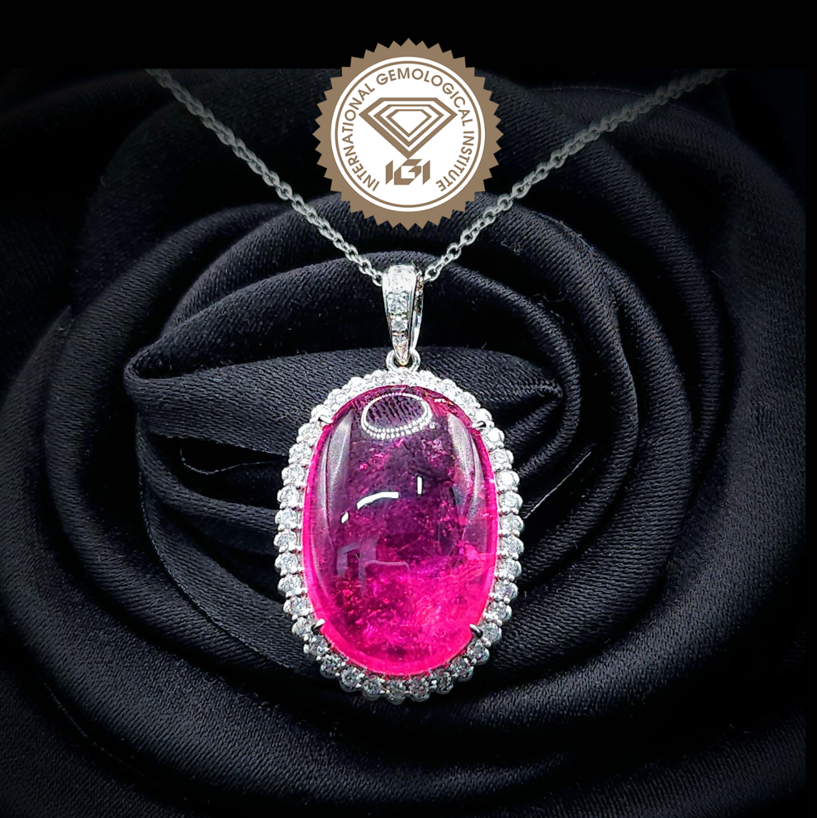 14K White Gold 14.78ct Rubellite and Diamond Pendant