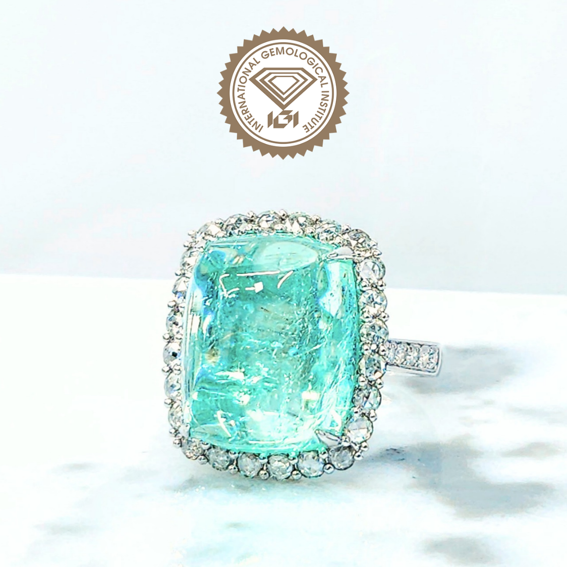 14K White Gold 16.66ct Paraiba and Diamond Ring