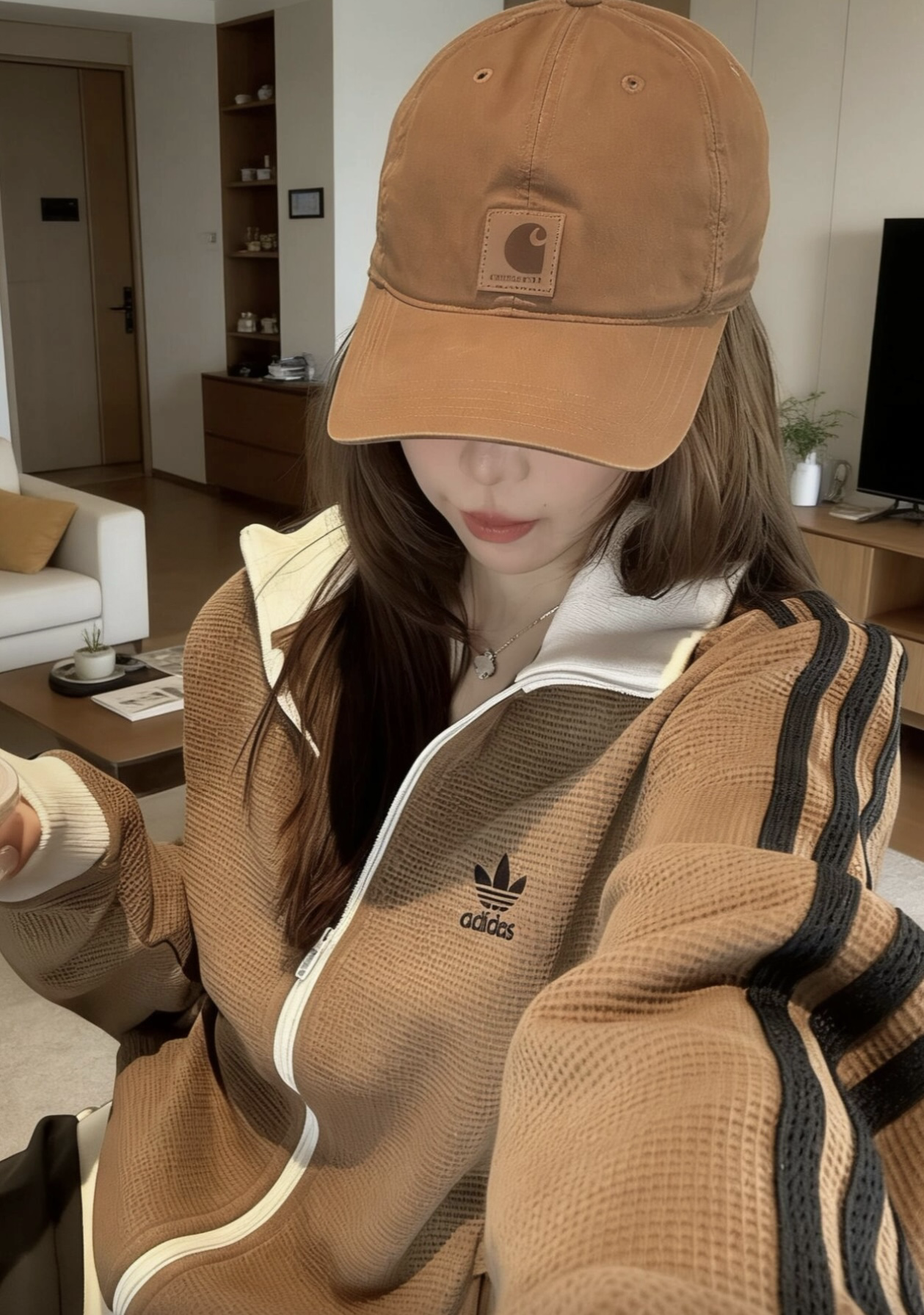 ADIDAS ORIGINALS 沙漠棕 復古華夫格 立領外套