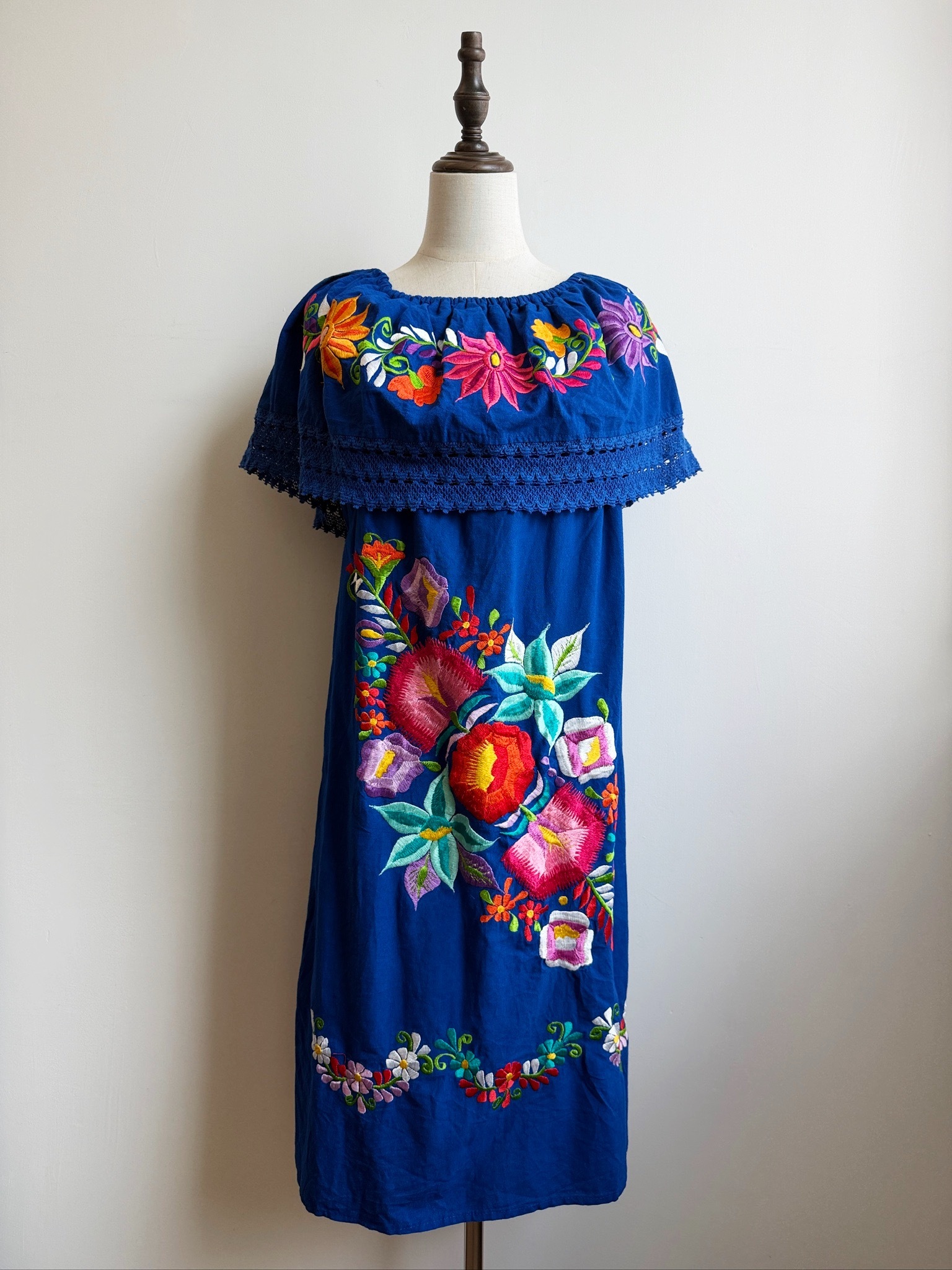 寶藍色墨西哥刺繡連身裙