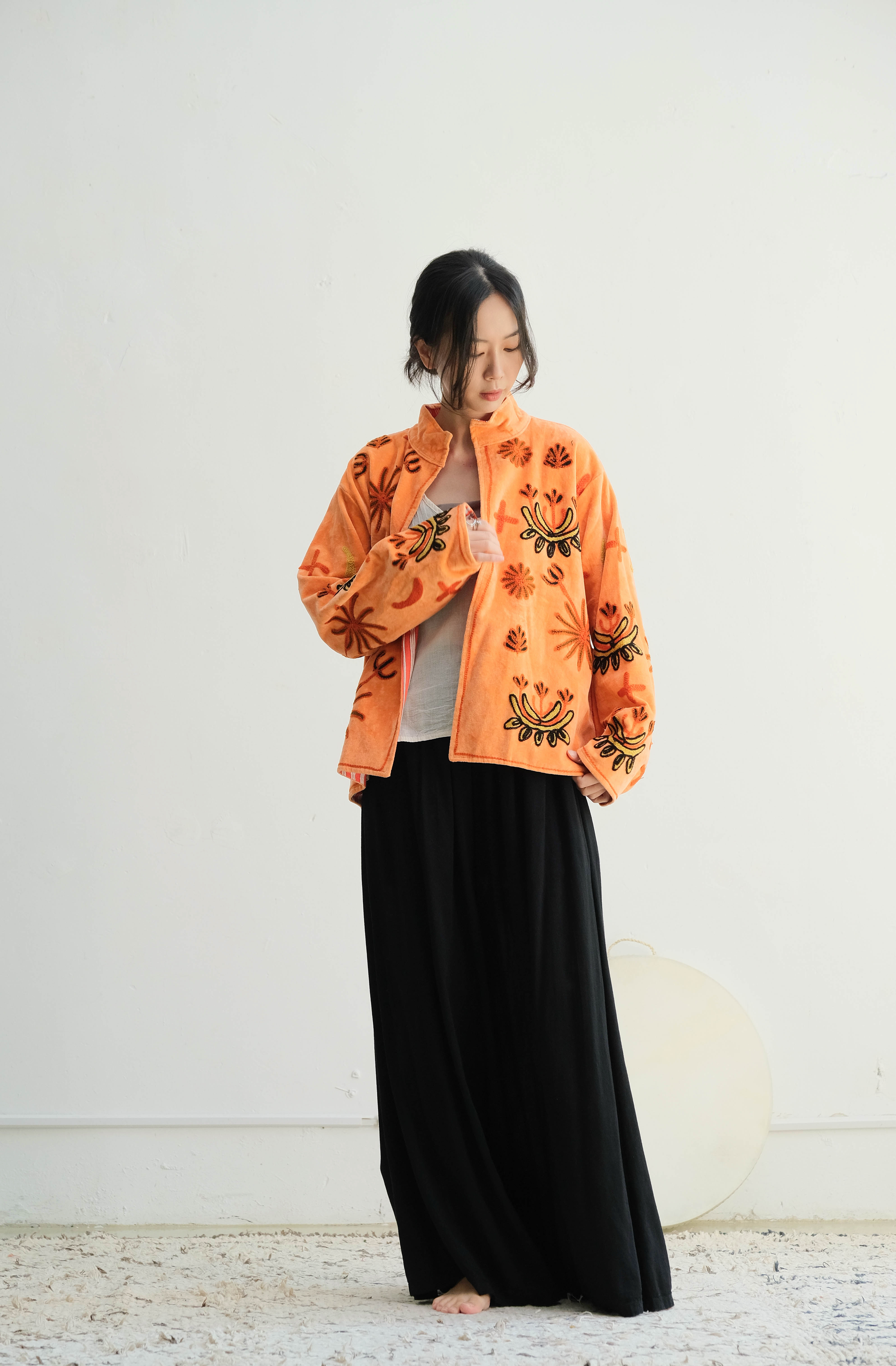 蘇札尼刺繡短外套 豹豹亮橘