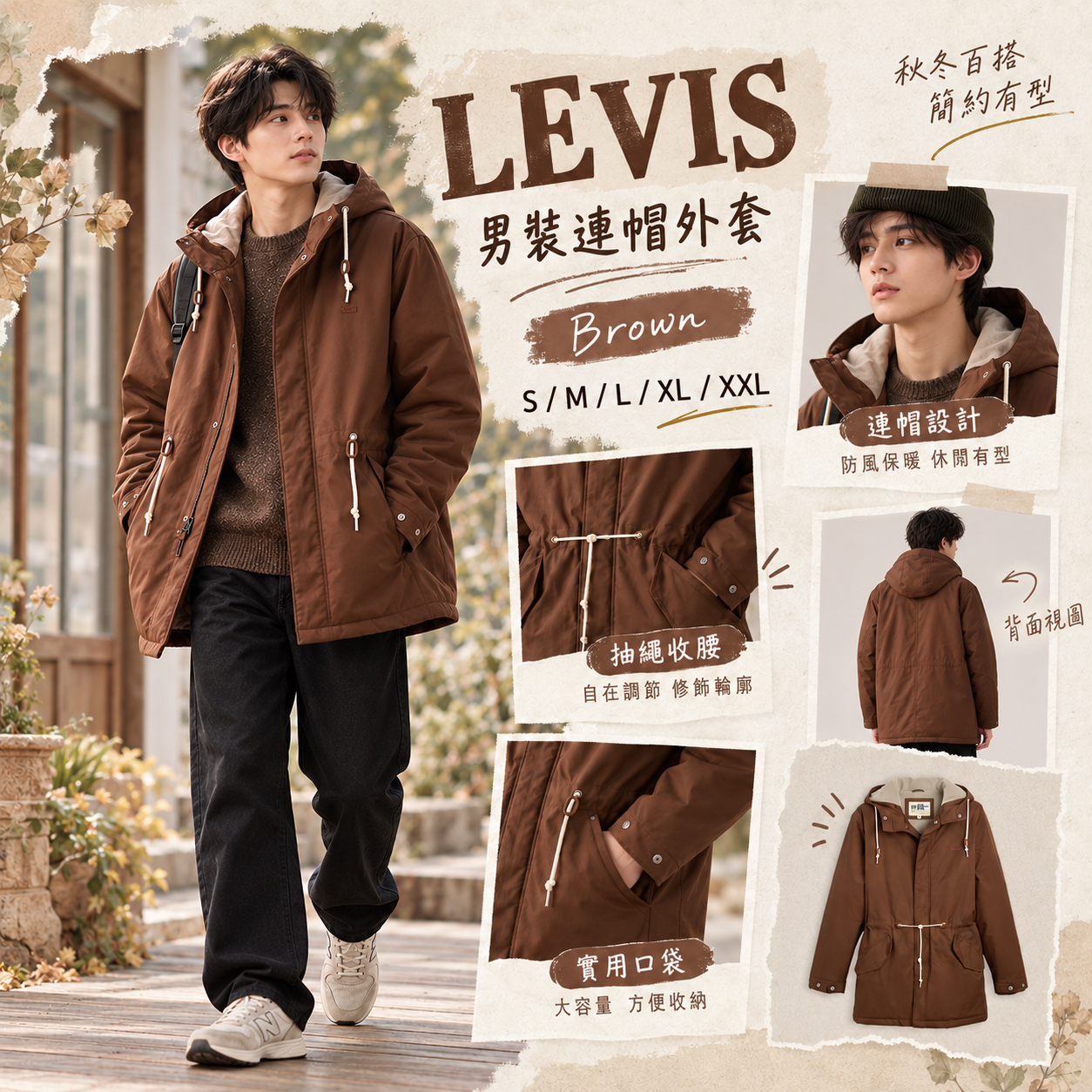 【預購】LEVIS N102004 男裝風縷 (啡色)