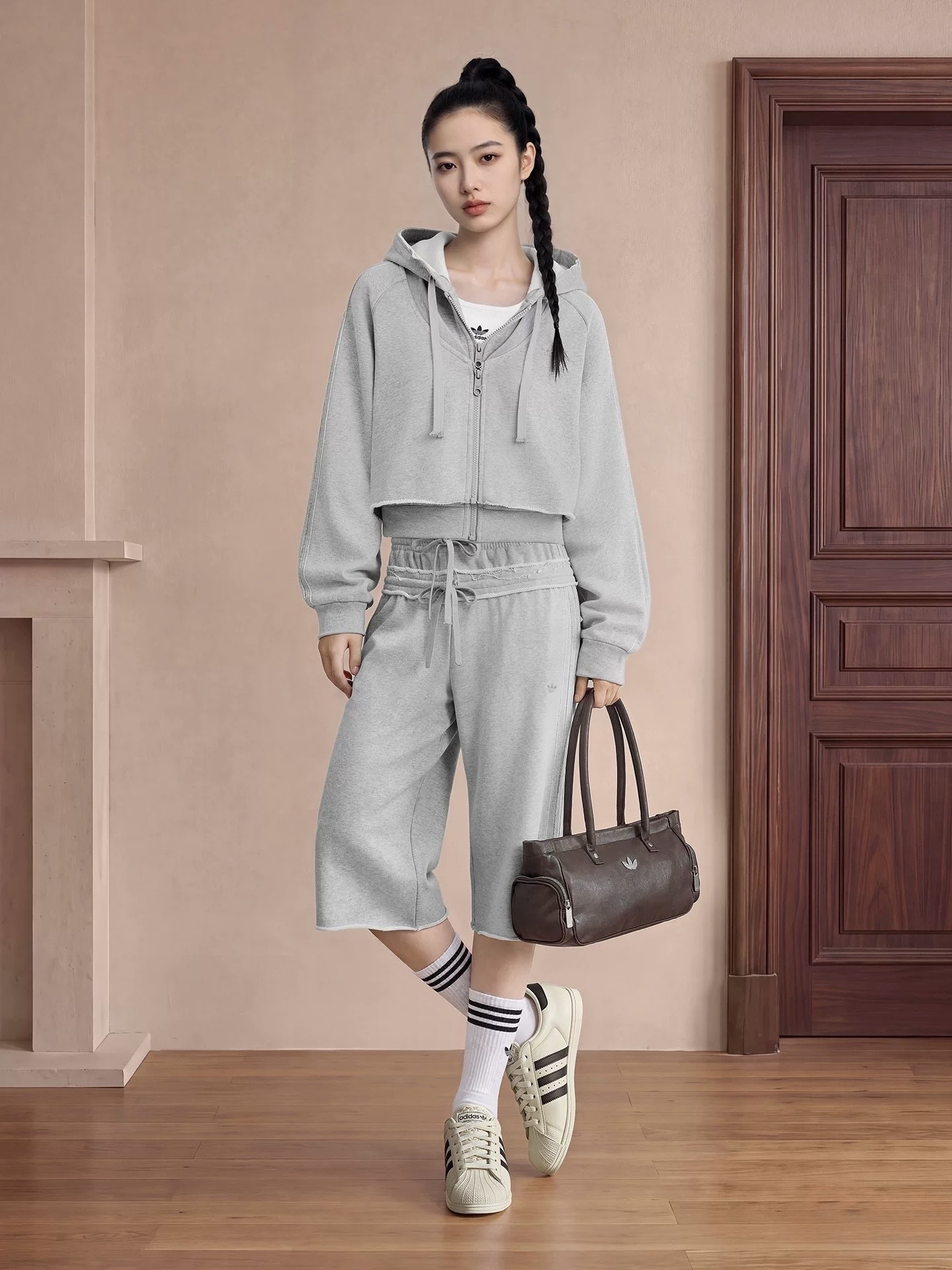 女款 ADIDAS WINTRZD DBL JOR 灰色 雙層 寬鬆 毛圈布 抽繩 純棉 七分褲 短褲【KT4660】ADLP