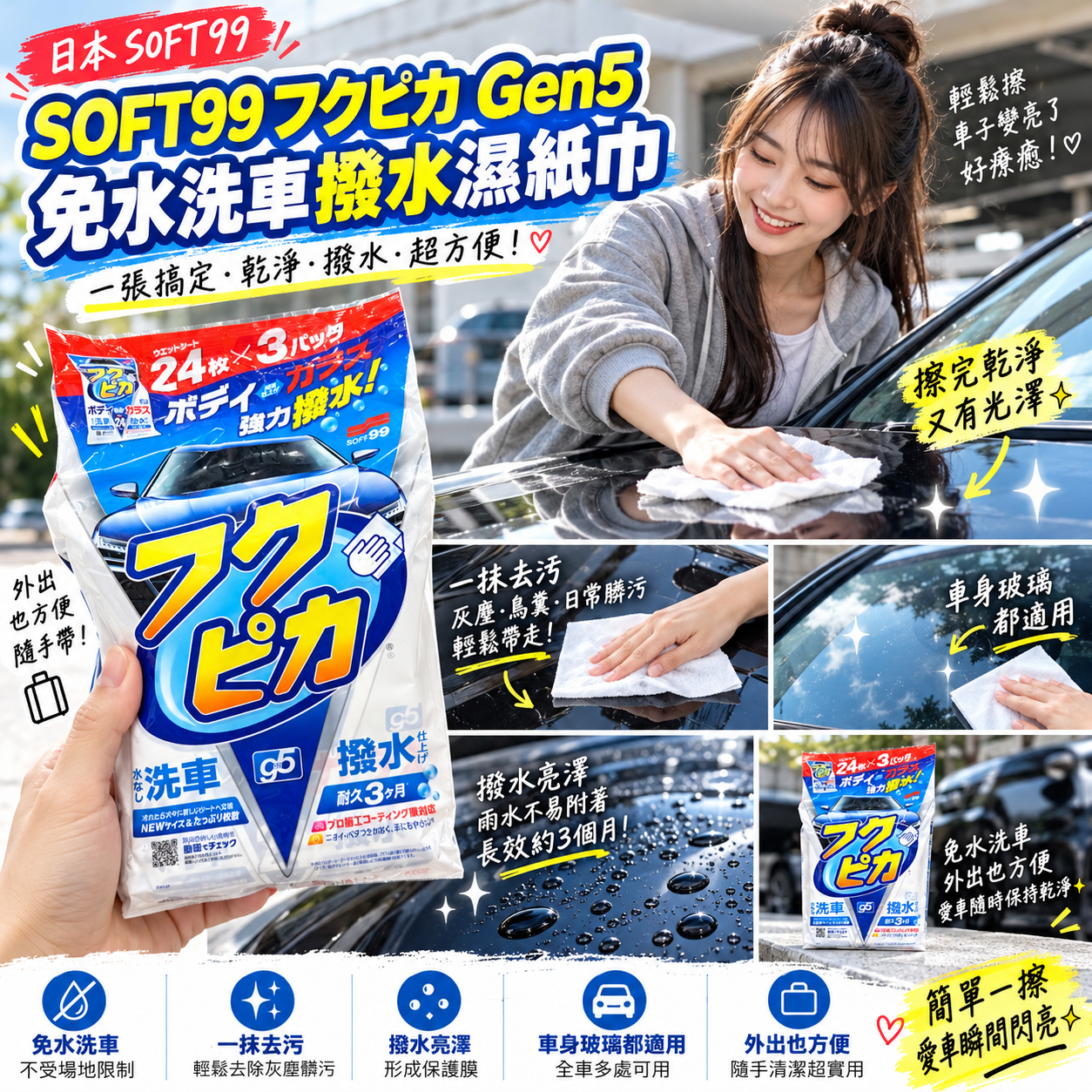 【預購】JM102008  SOFT99 フクピカ Gen5 免水洗車撥水濕紙巾