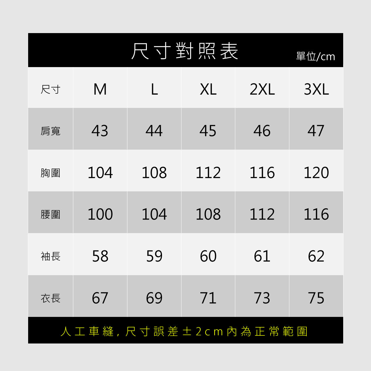 SoftDry Series 高彈斜紋長袖 POLO衫尺寸表