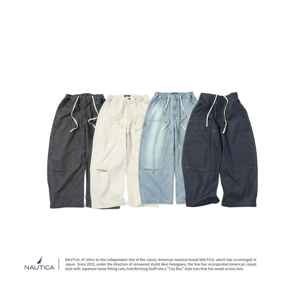 NAUTICA 旗幟Logo雙層膝蓋工裝刷舊長褲